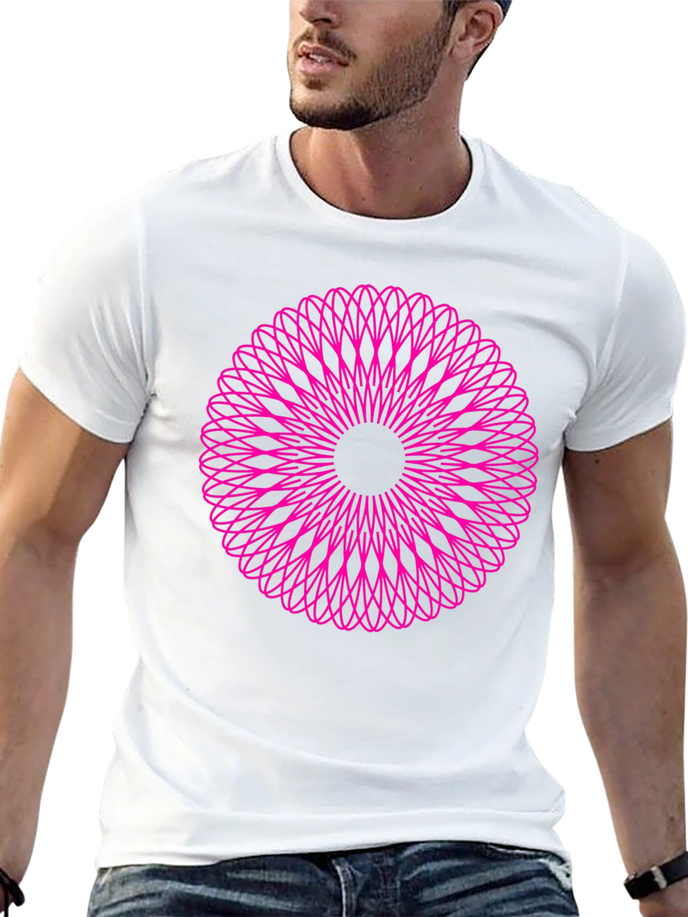 Abstract Pink Mandala Graphic Black T-Shirt