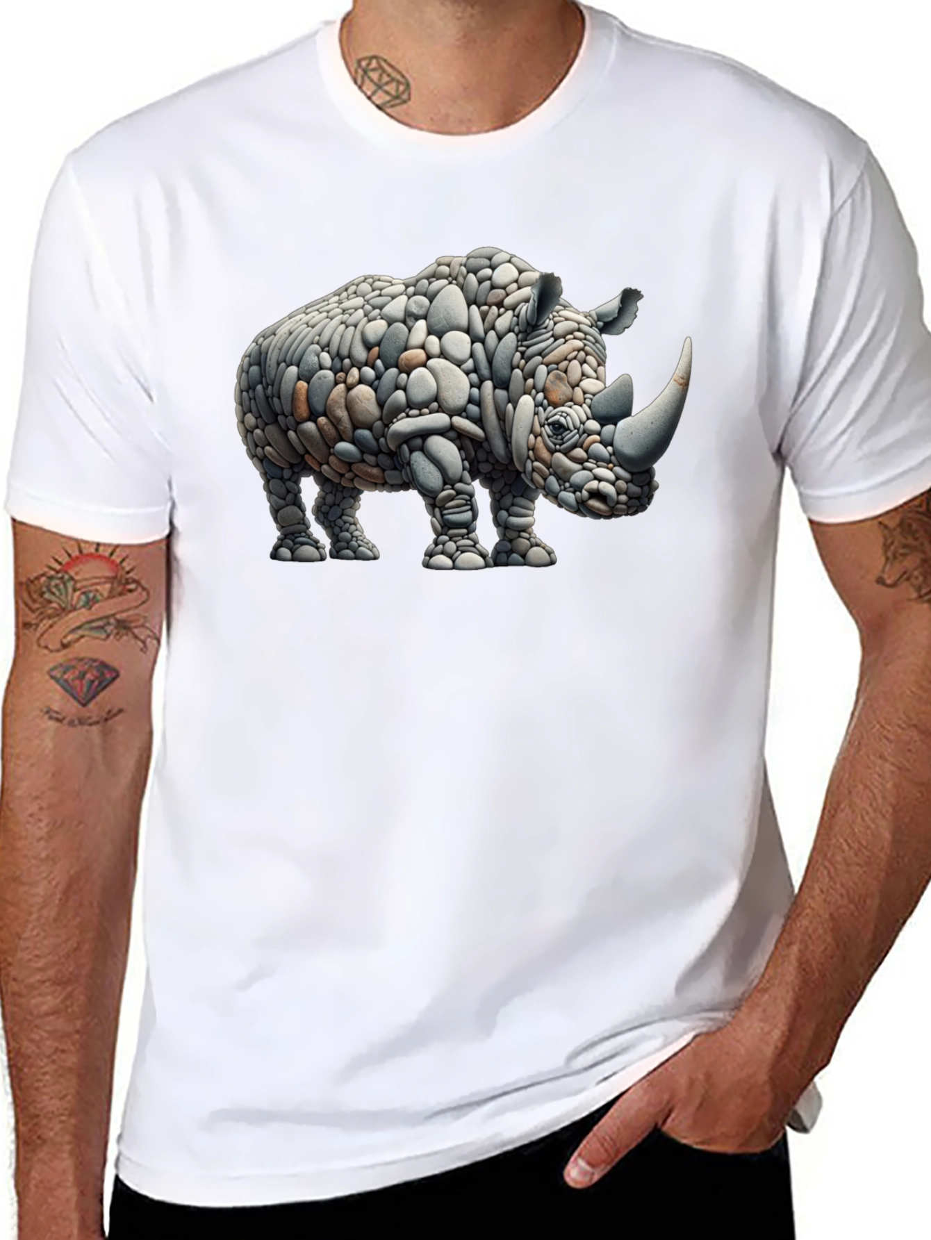 Rhino Rock Art Graphic Tee - Unique Design