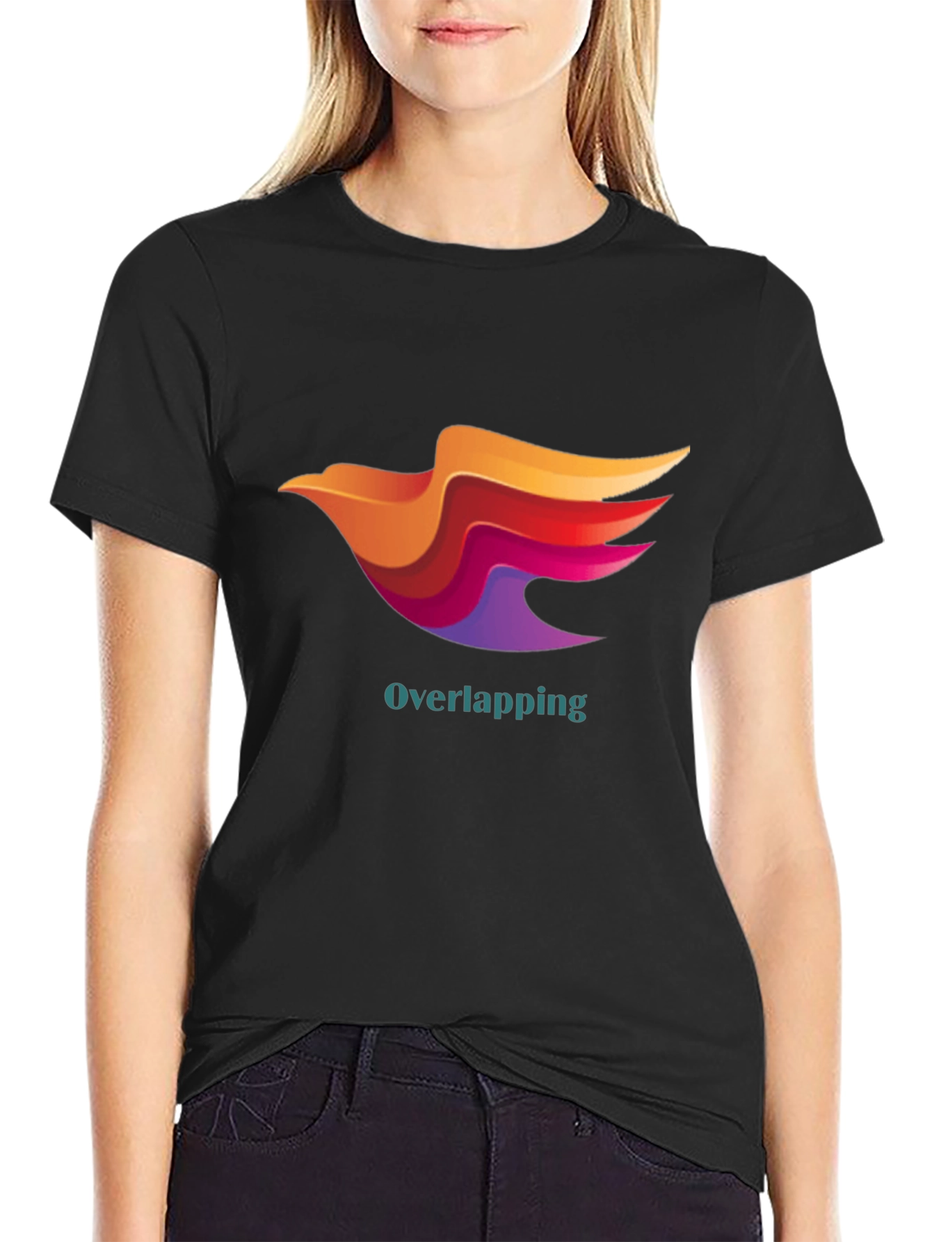 Stylish Black T-Shirt with Overlapping Bird Design