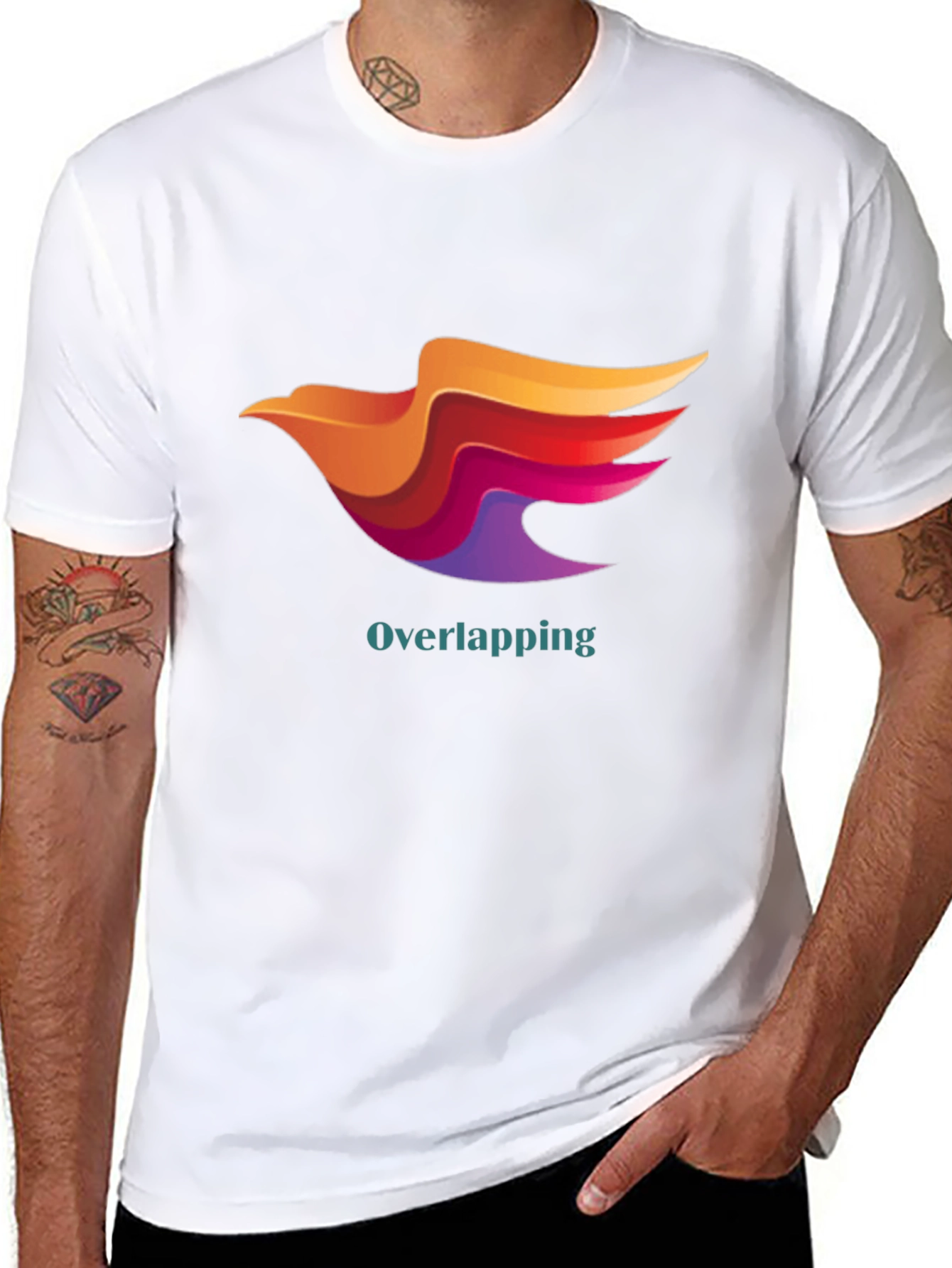 Stylish Black T-Shirt with Overlapping Bird Design