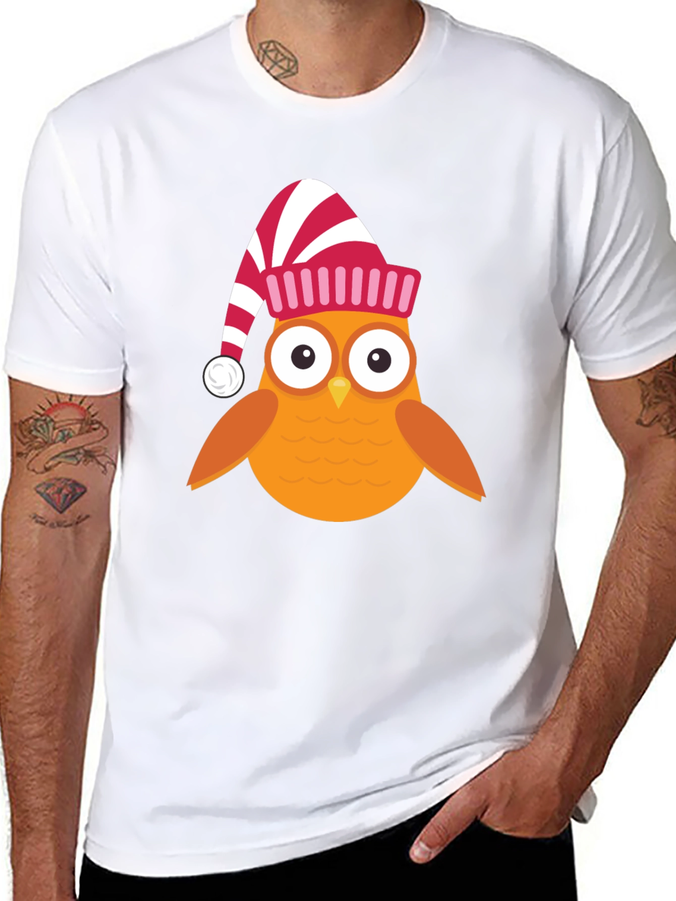 Festive Owl T-Shirt - Holiday Cartoon Tee