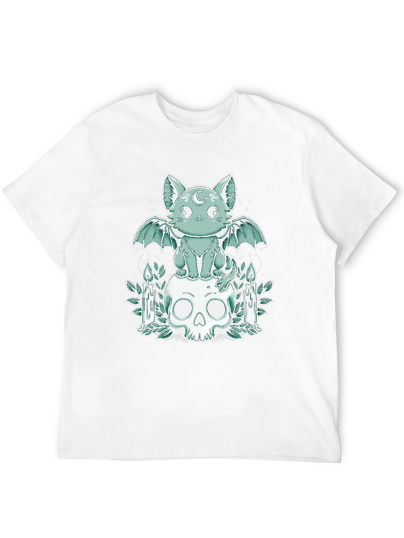 Gothic Cat Bat Wings Skull T-Shirt