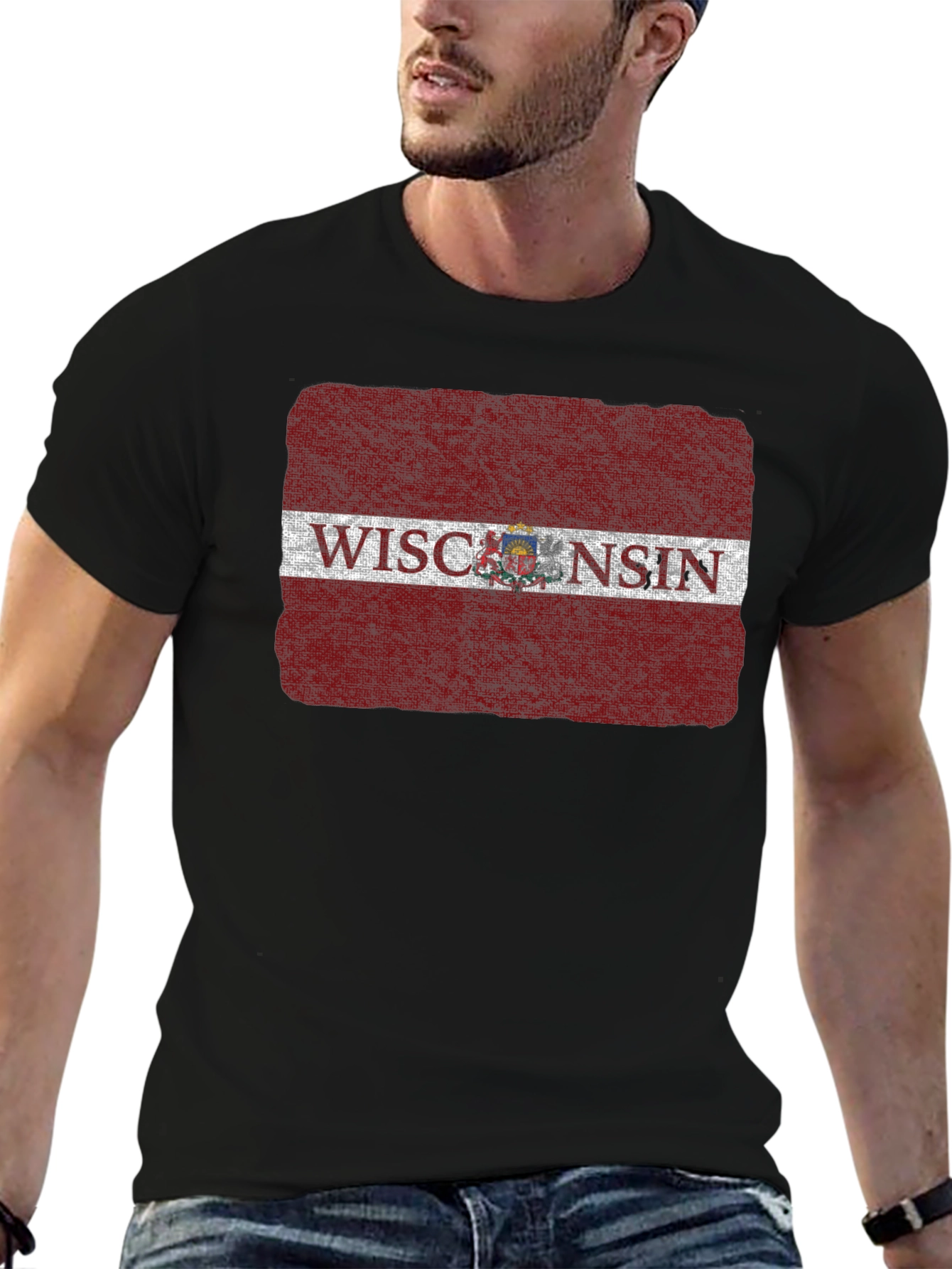 Wisconsin State Flag Graphic Tee - Distressed Print