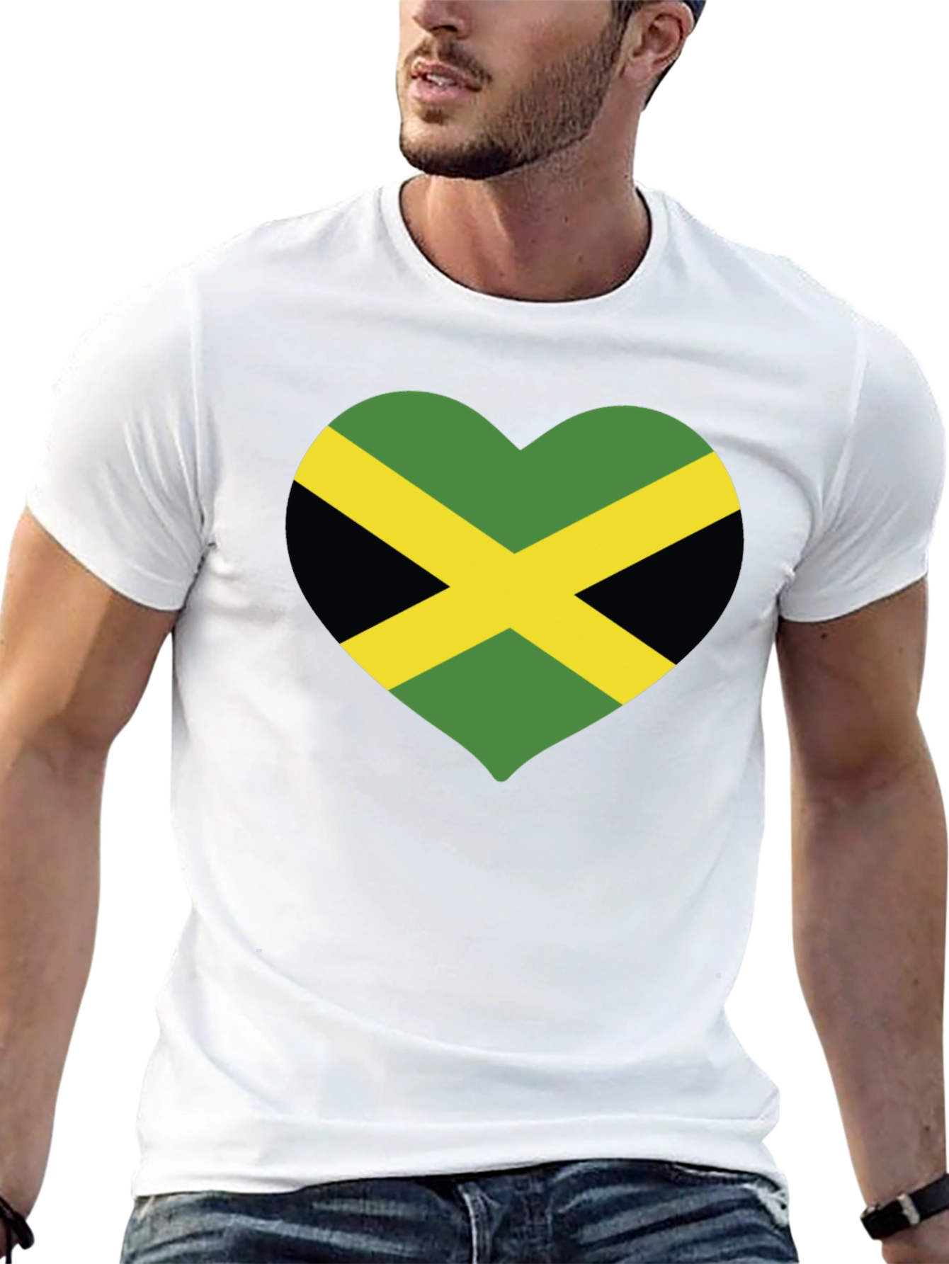 Jamaica Flag Heart T-Shirt - Black