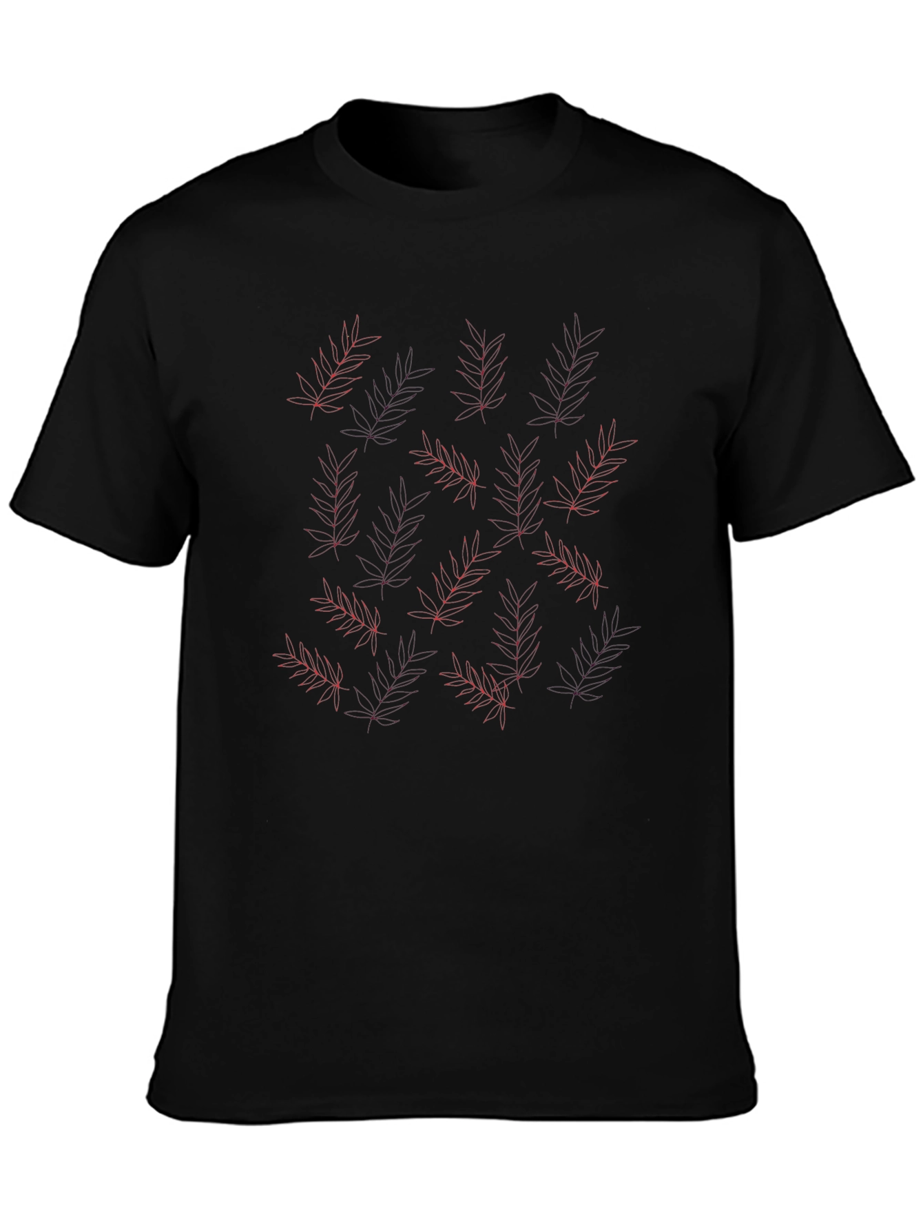 Black T-Shirt with Red Leaf Pattern