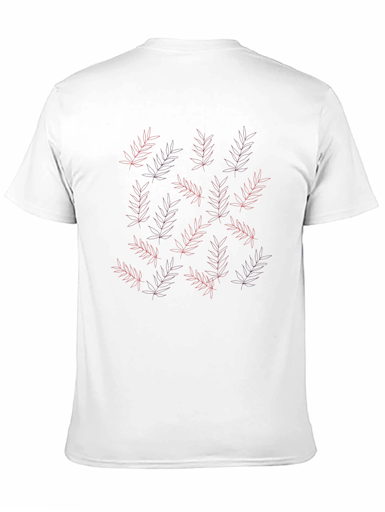 Black T-Shirt with Red Leaf Pattern