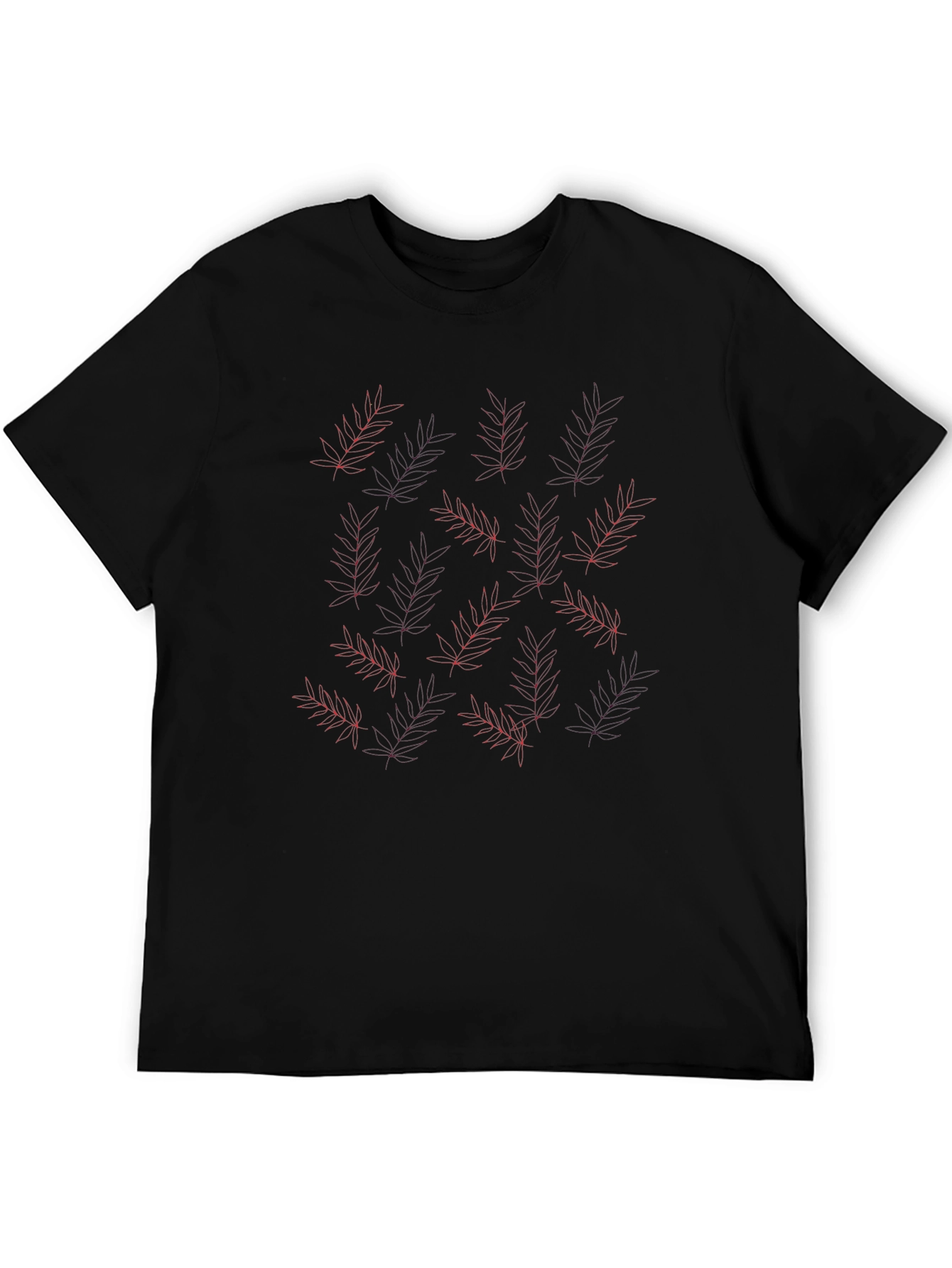 Black T-Shirt with Red Leaf Pattern