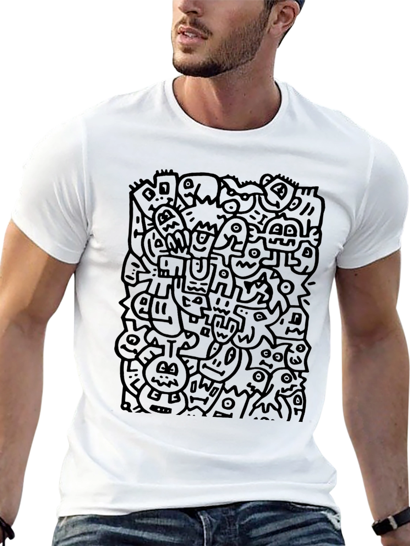 Doodle Art Black T-Shirt - Modern Graphic Tee