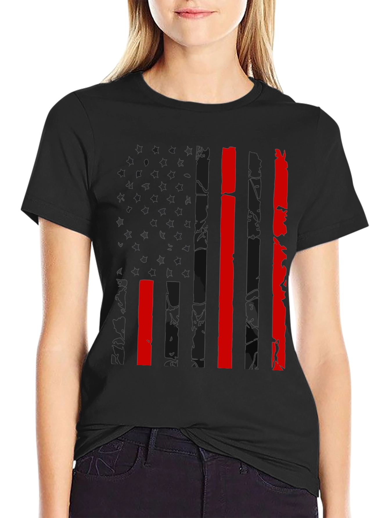 American Flag Thin Red Line Graphic Tee