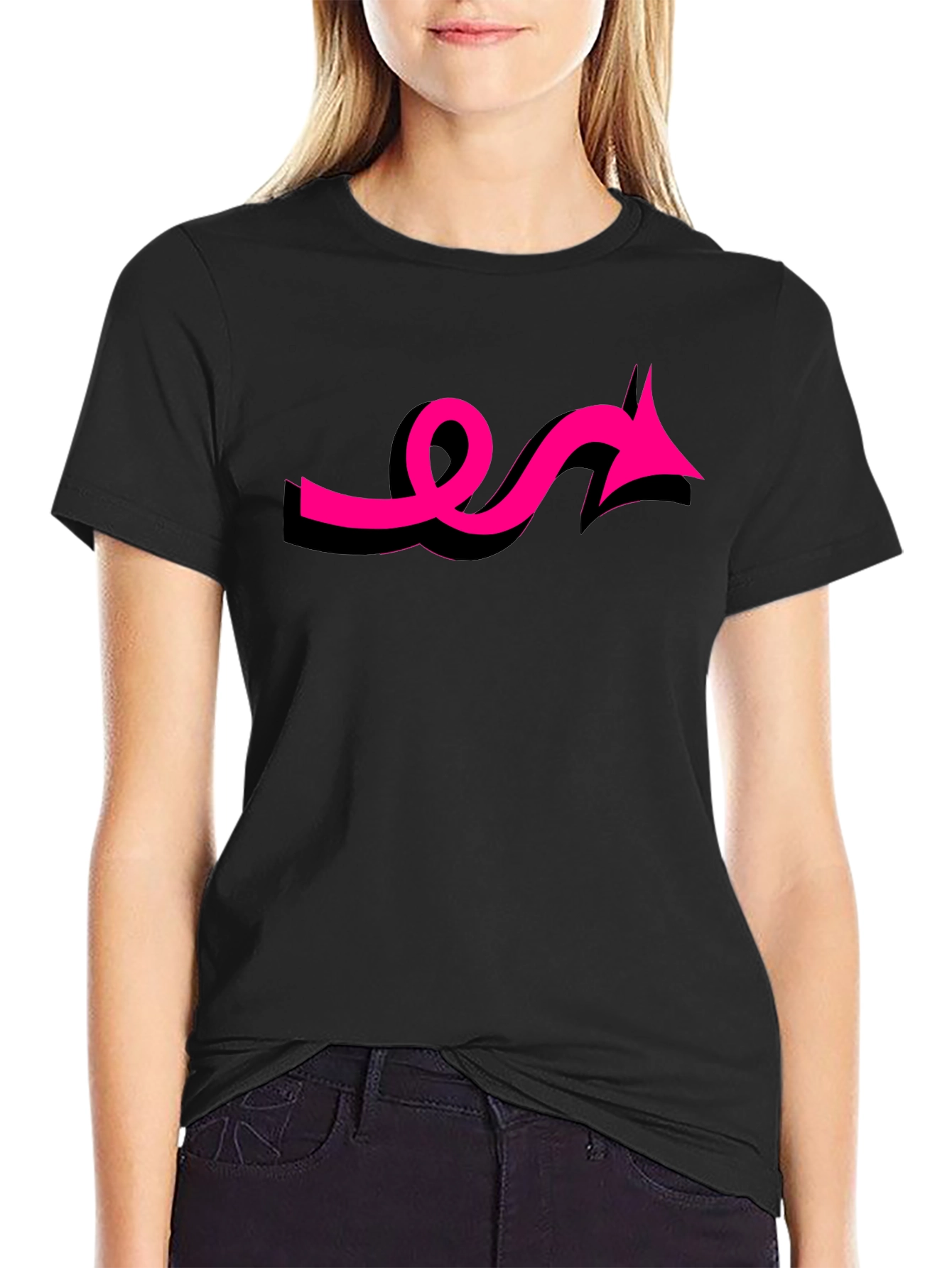 Black Tee with Funky Pink Arrow Design