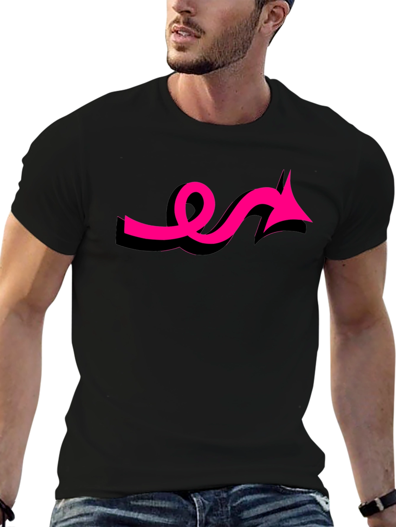 Black Tee with Funky Pink Arrow Design