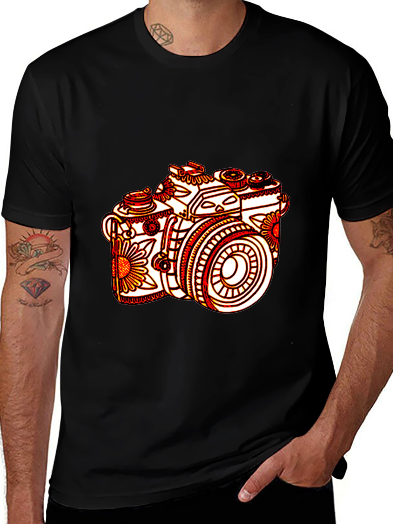 Floral Camera Graphic Tee - Unique Design