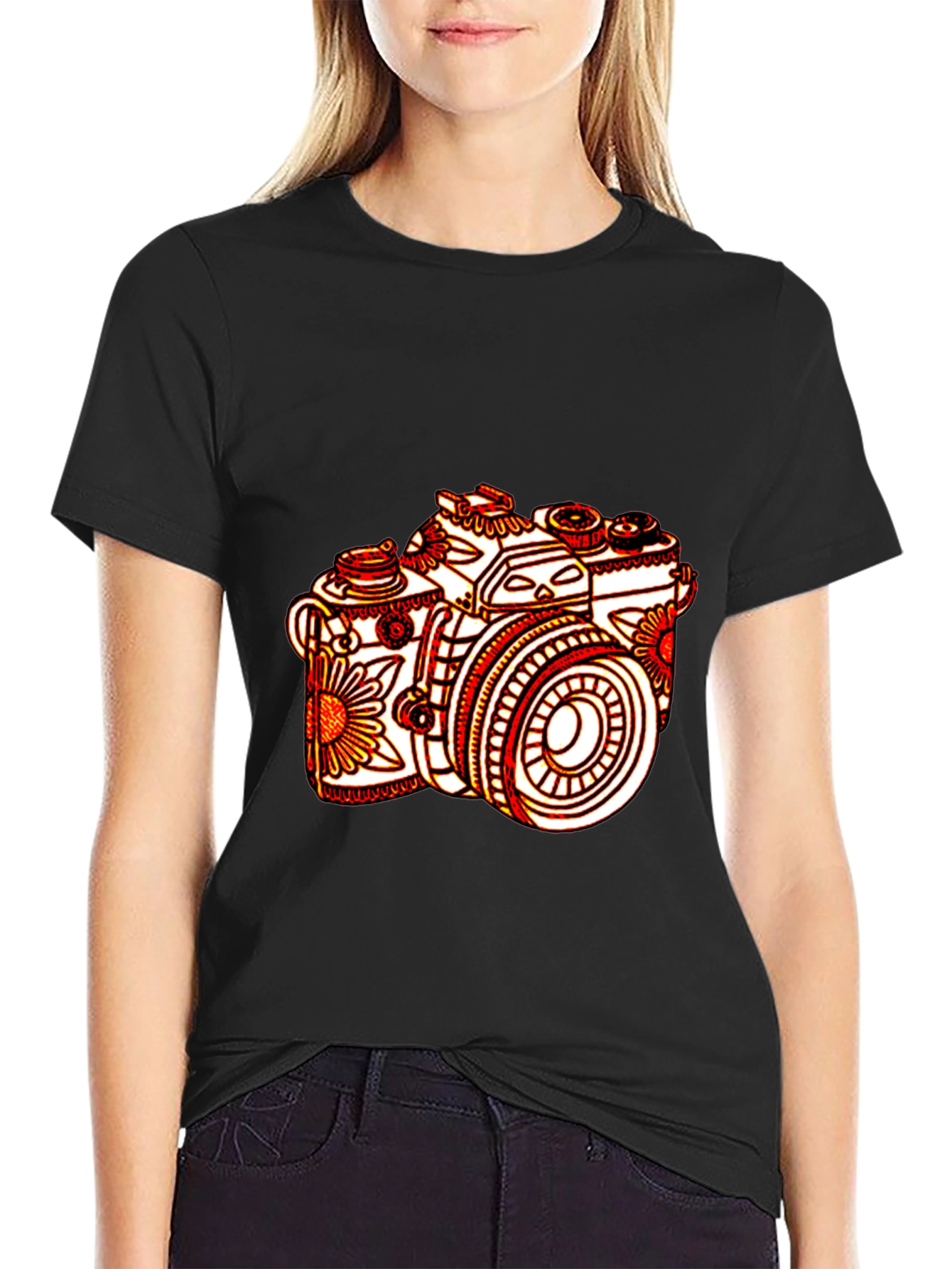 Floral Camera Graphic Tee - Unique Design