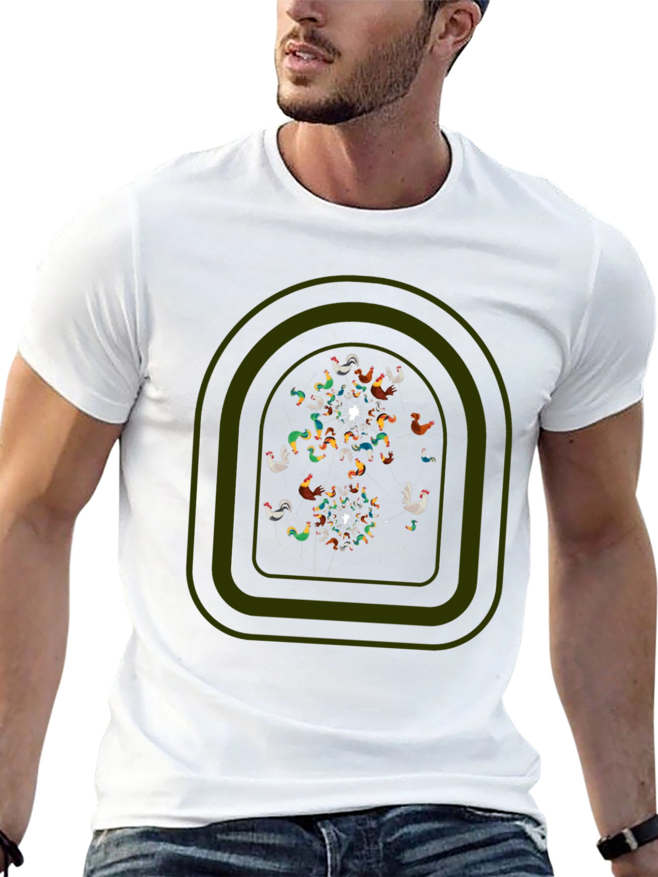 Whimsical Chicken Dandelion Graphic Tee - Black