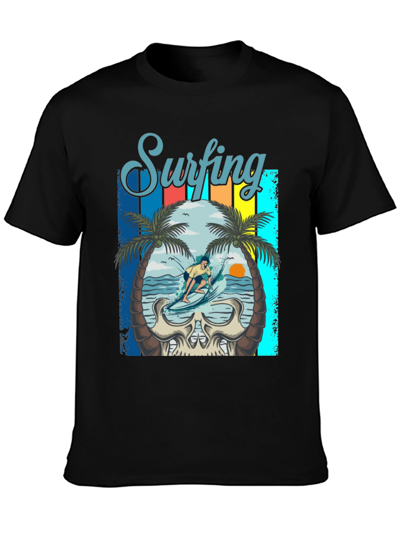 Surfing Skull Graphic Tee - Beach Vibes