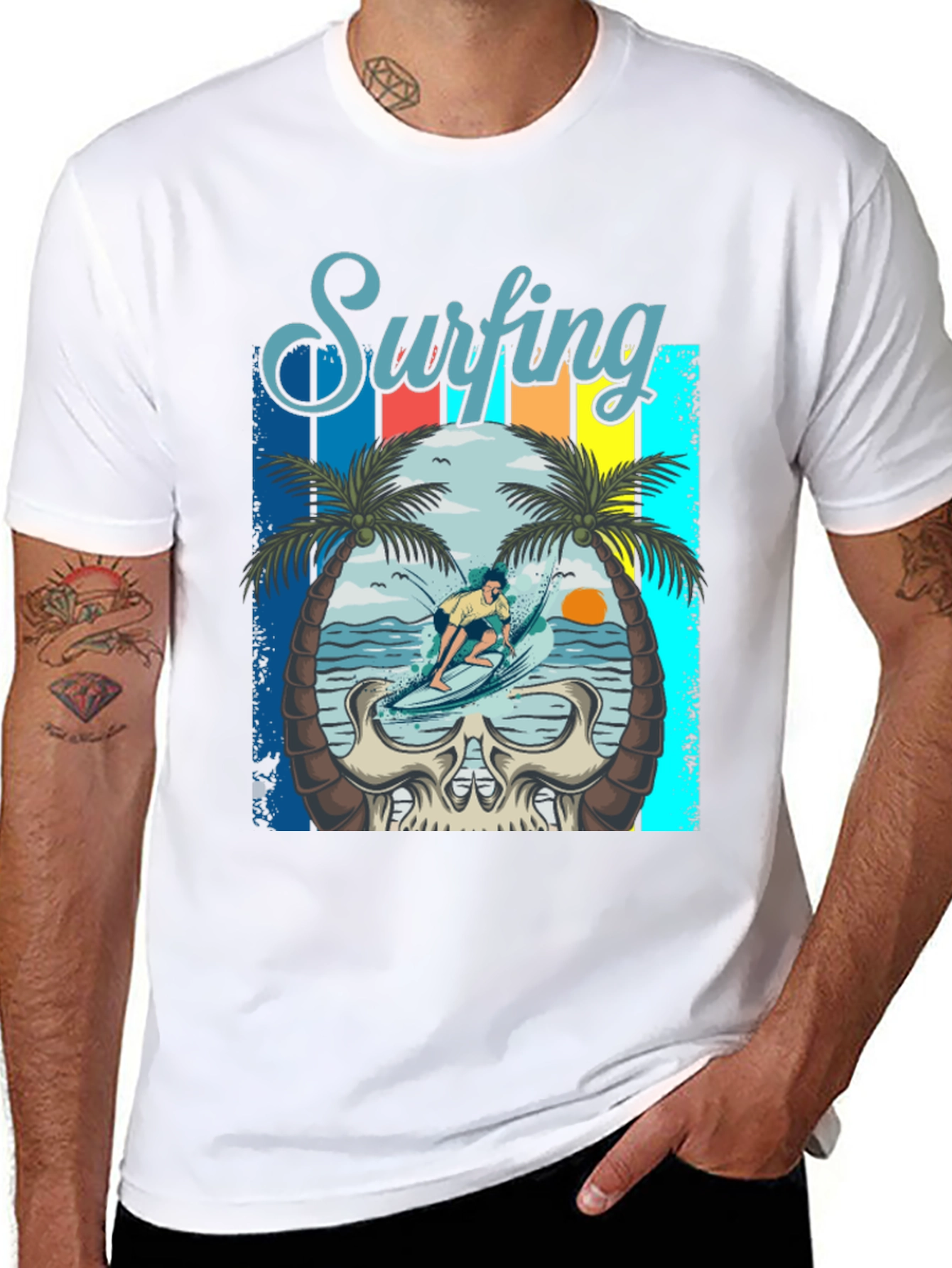 Surfing Skull Graphic Tee - Beach Vibes