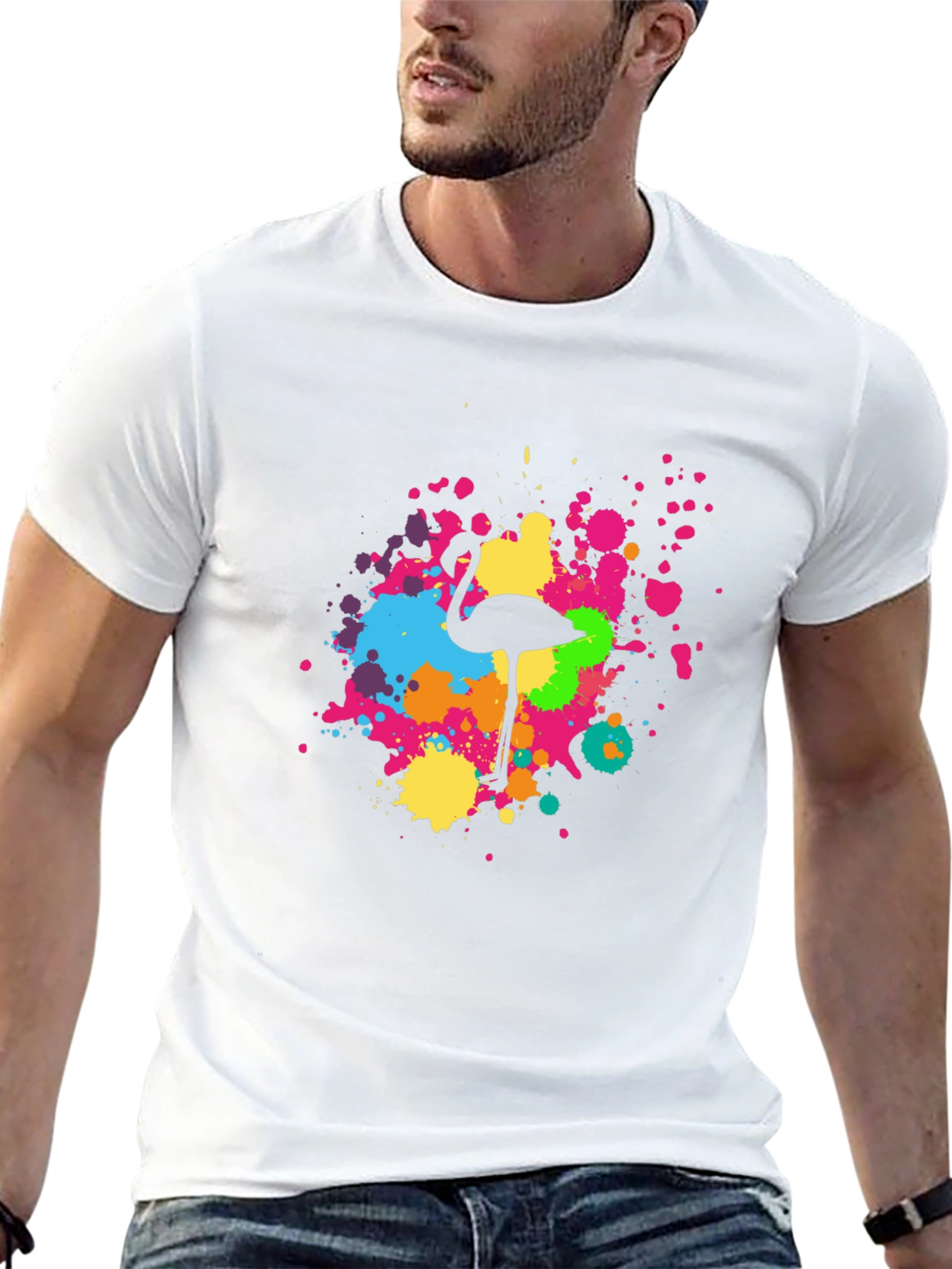 Flamingo Splatter Tee - Black Graphic T-Shirt