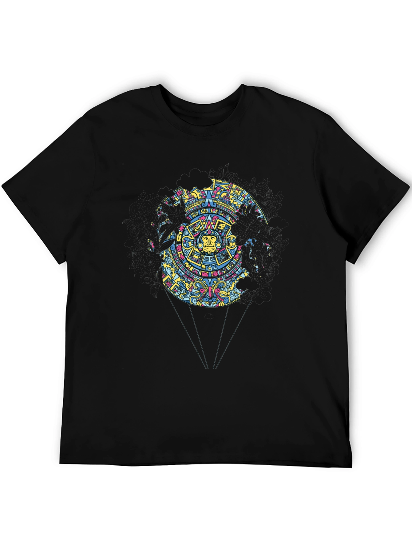 Aztec Calendar Graphic Print Black T-Shirt