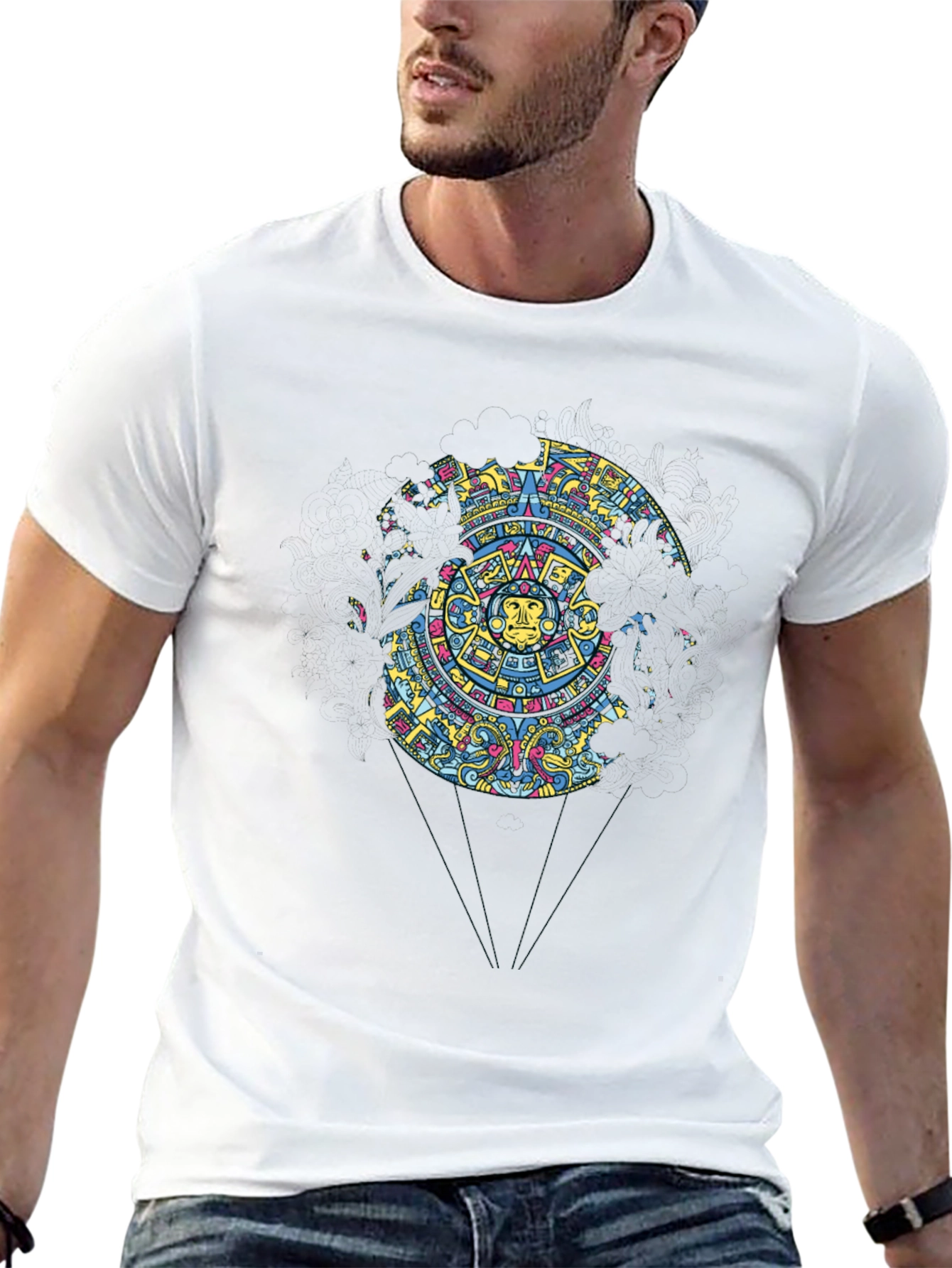 Aztec Calendar Graphic Print Black T-Shirt