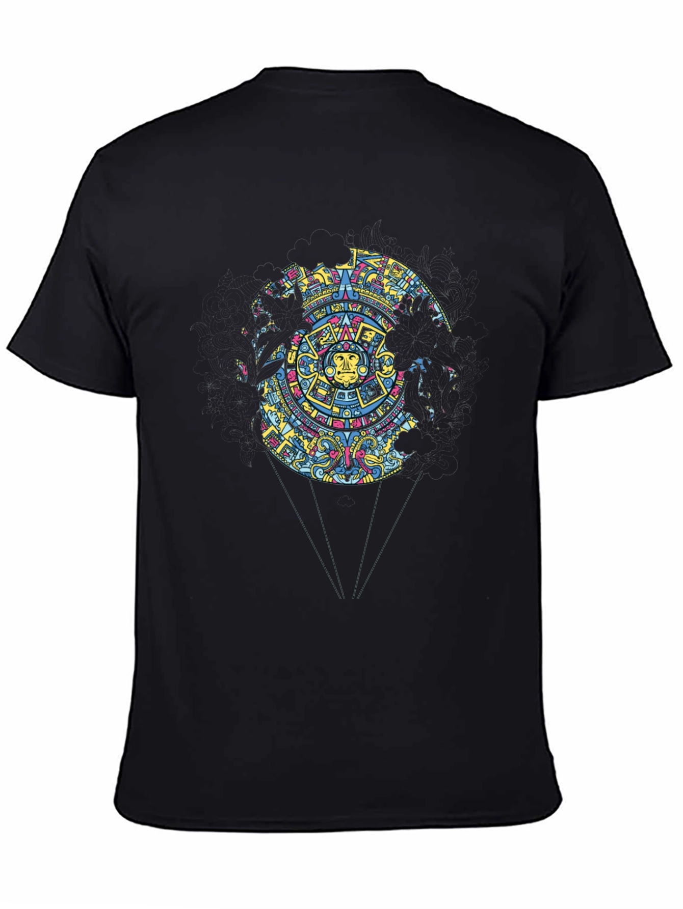 Aztec Calendar Graphic Print Black T-Shirt