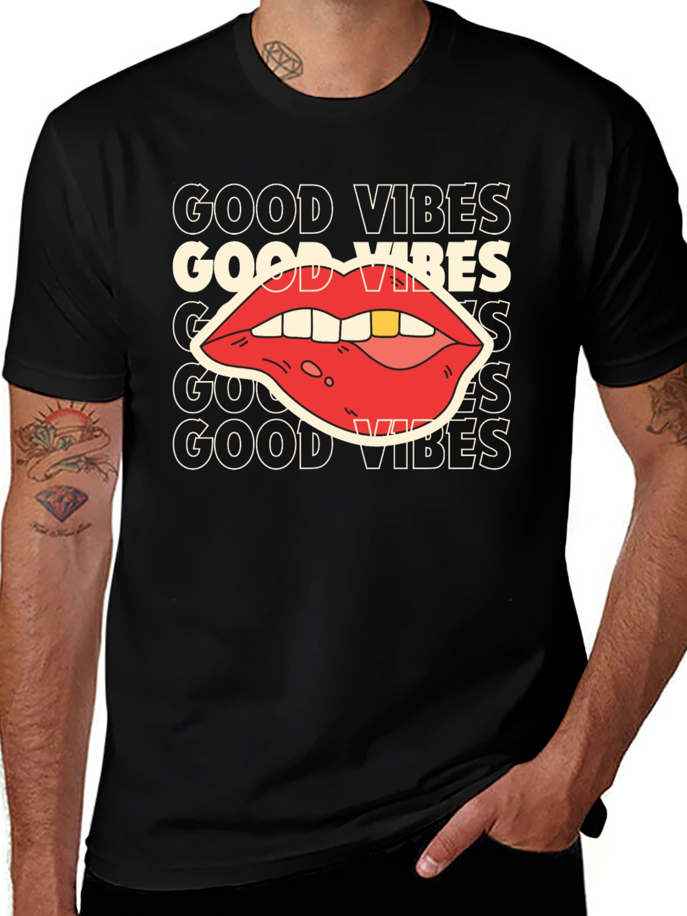 Good Vibes Graphic Tee - Retro Lip Design
