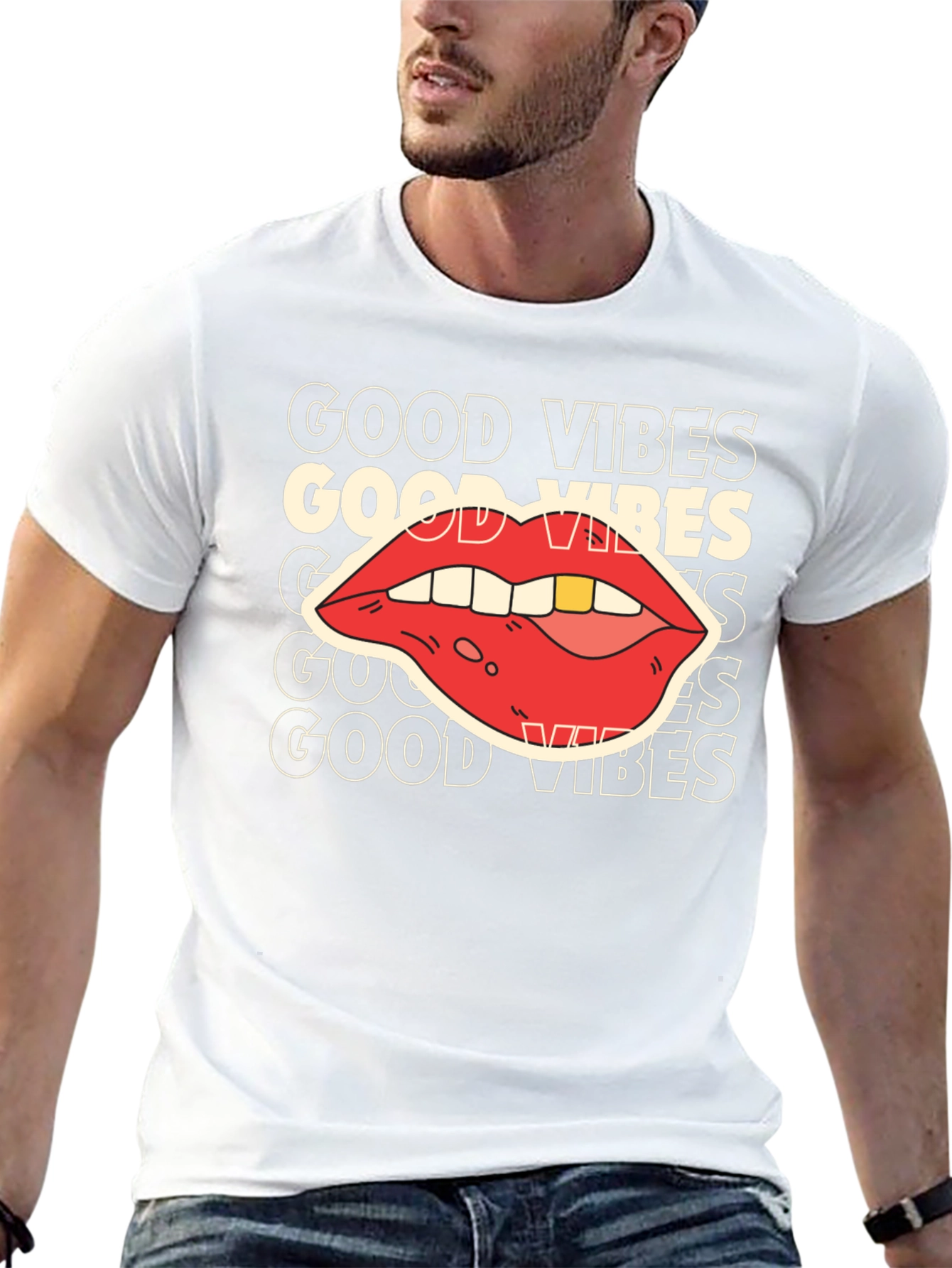 Good Vibes Graphic Tee - Retro Lip Design