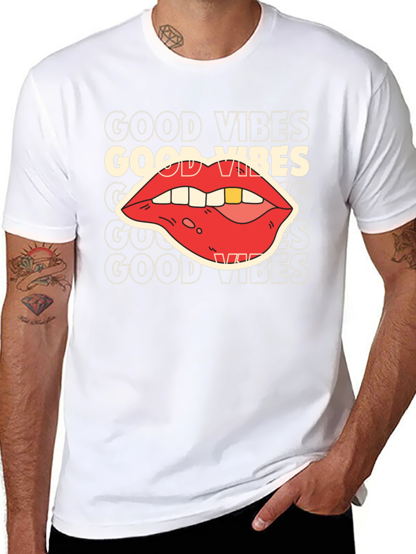 Good Vibes Graphic Tee - Retro Lip Design