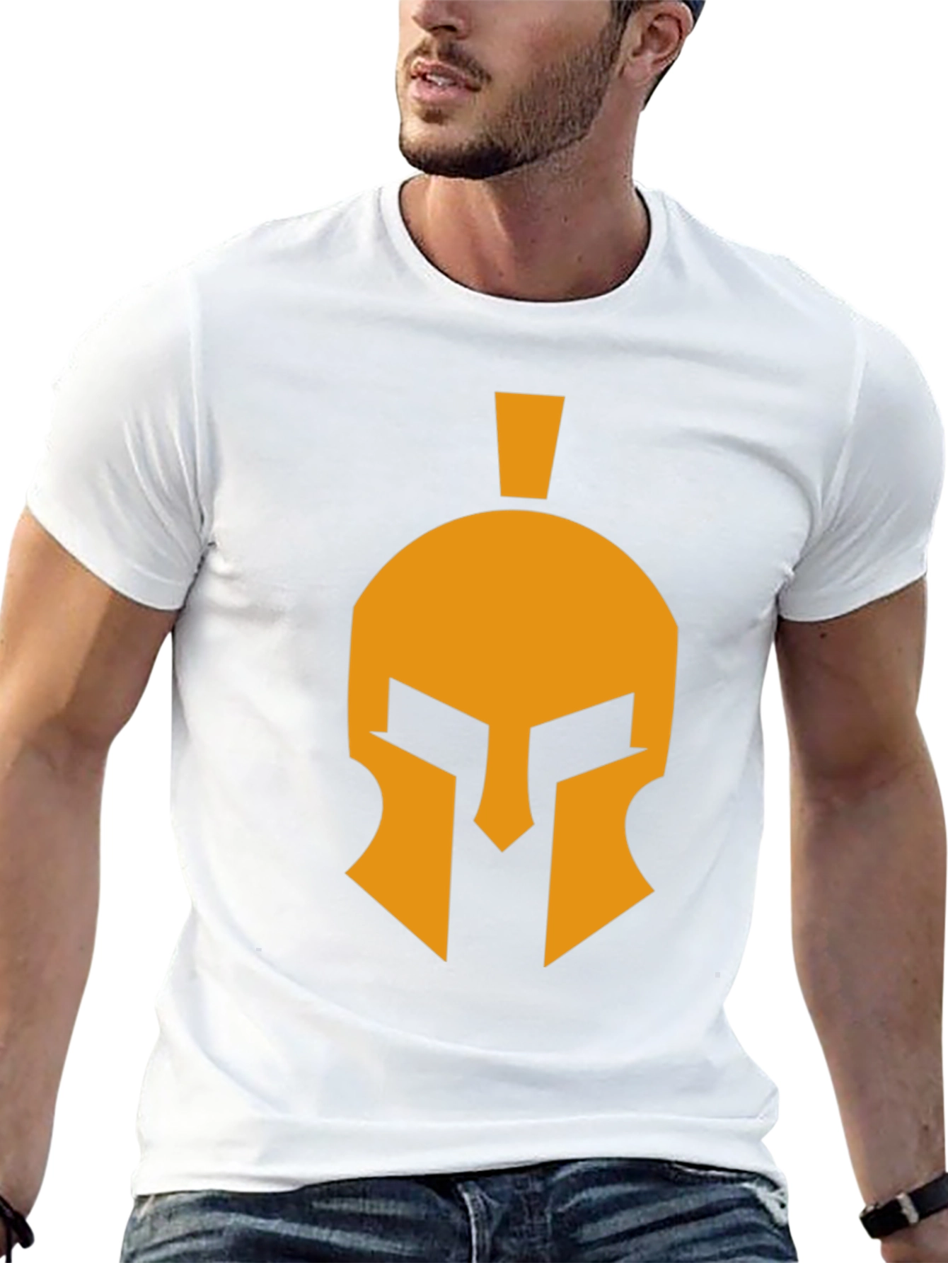 Spartan Helmet Graphic Tee - Black Cotton Casual T-Shirt