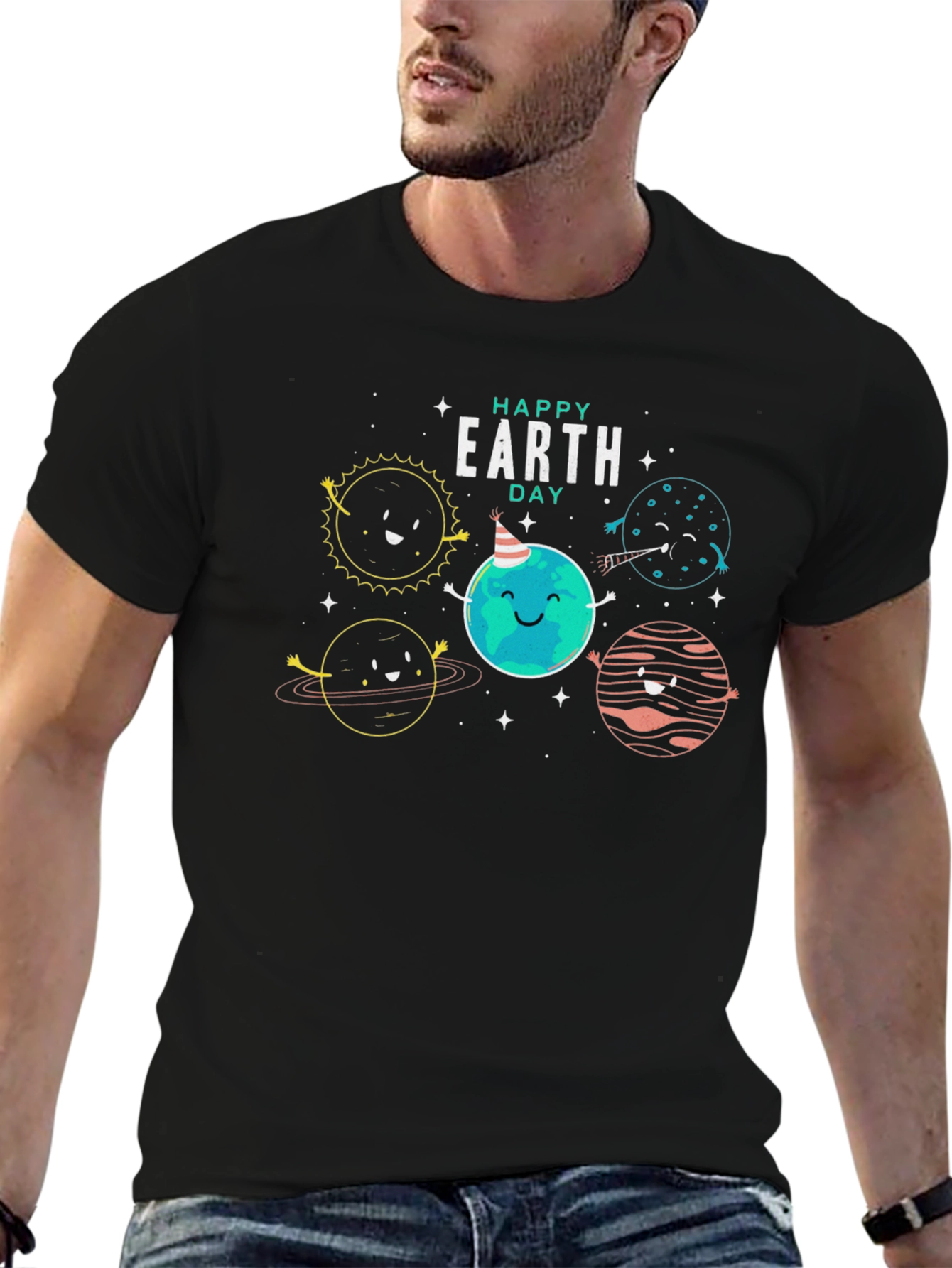 Happy Earth Day Graphic Tee - Black Cotton Blend