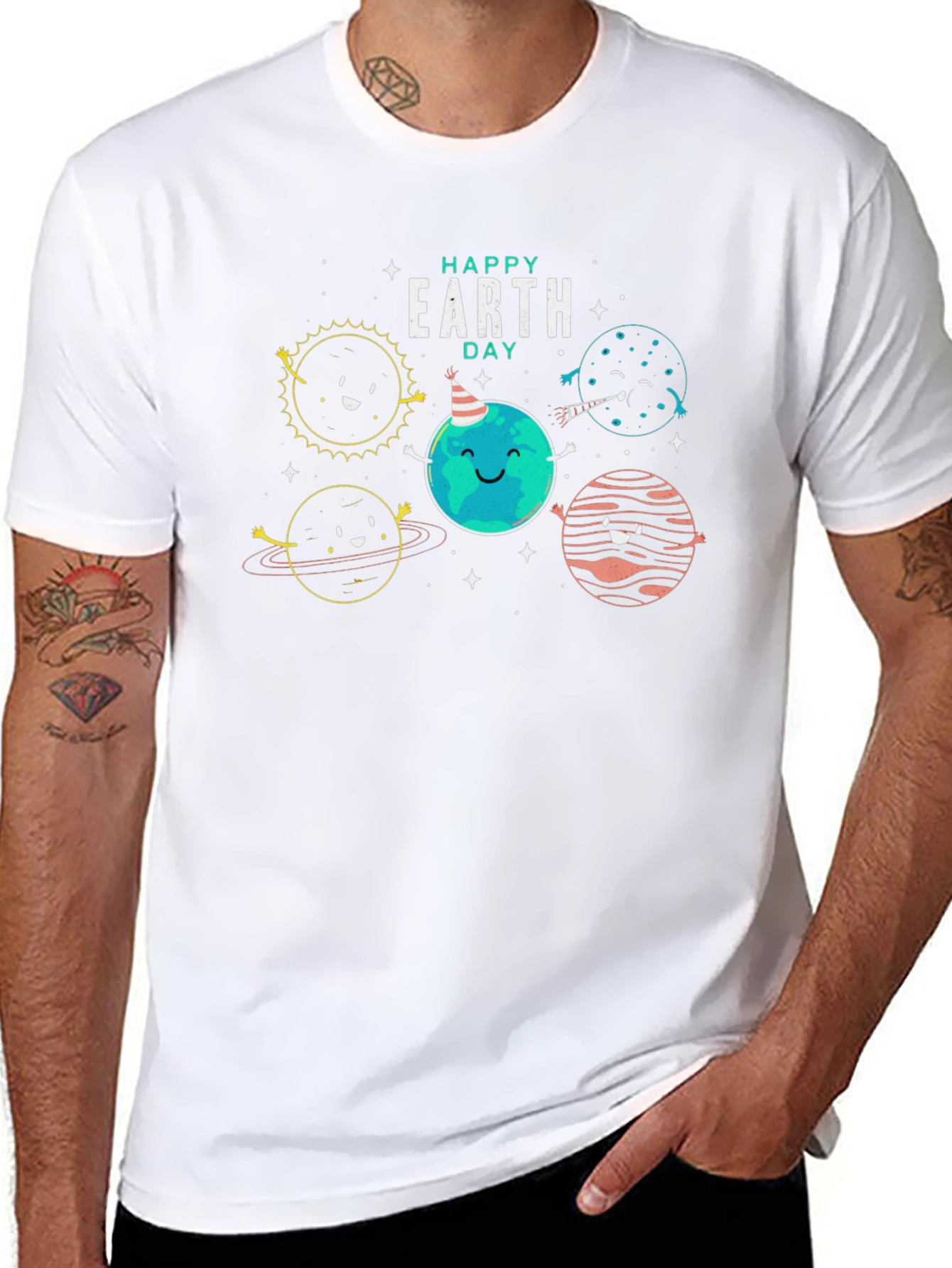 Happy Earth Day Graphic Tee - Black Cotton Blend