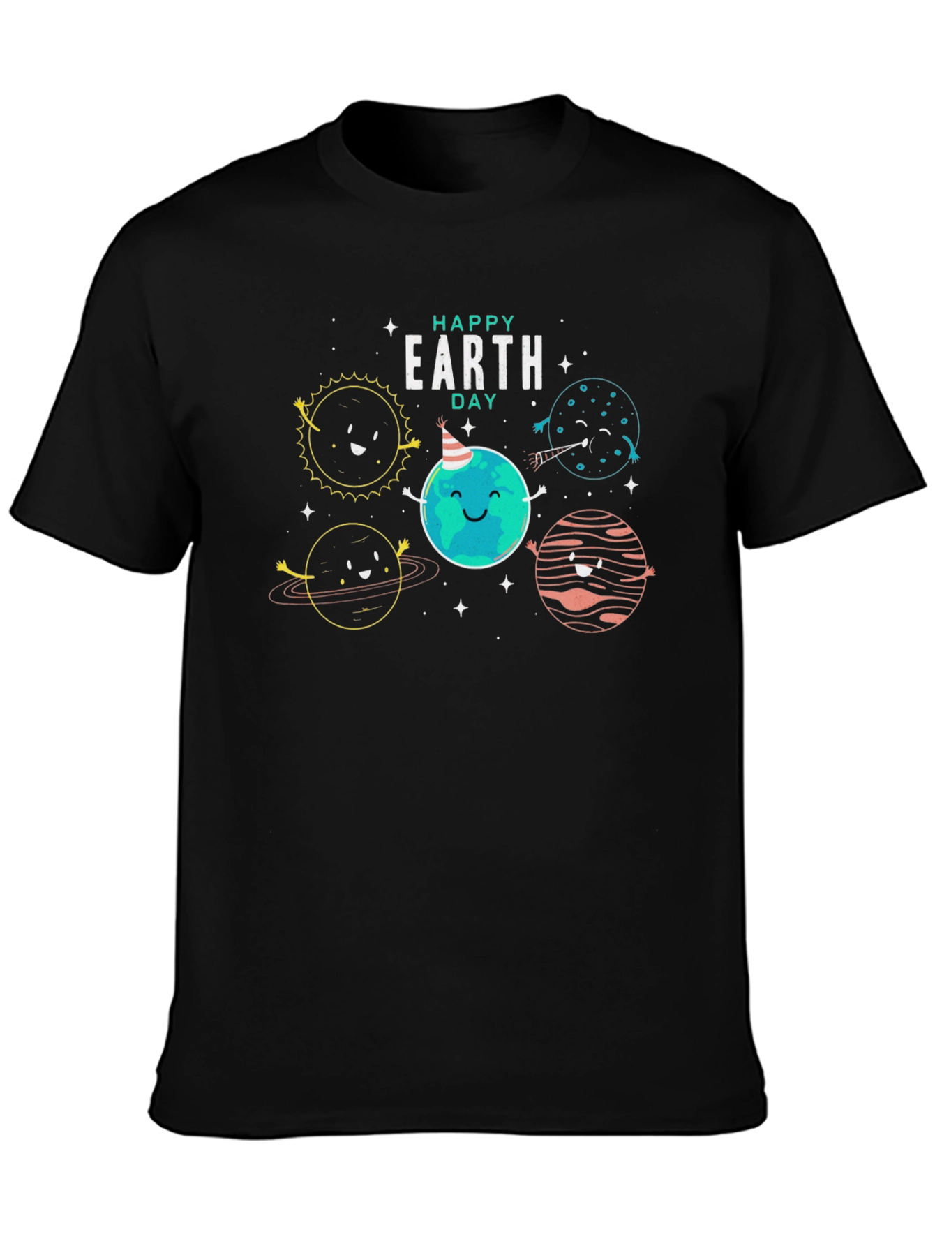 Happy Earth Day Graphic Tee - Black Cotton Blend