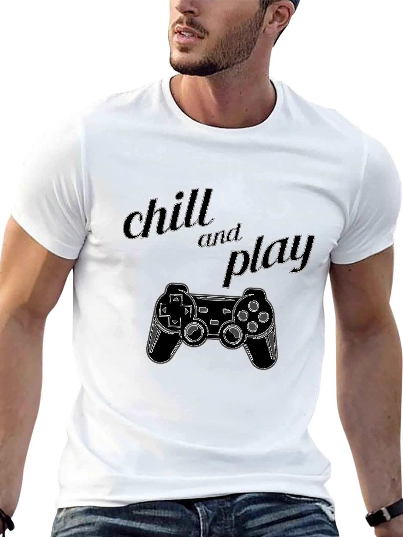 Chill and Play Gaming Controller Graphic Black T-Shirt