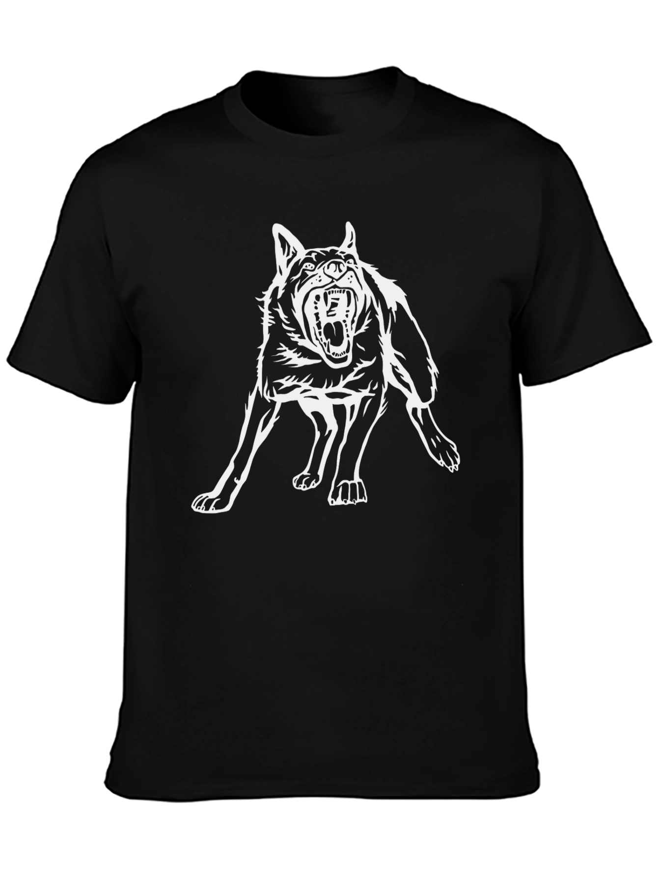 Black T-Shirt with Aggressive Wolf Graphic