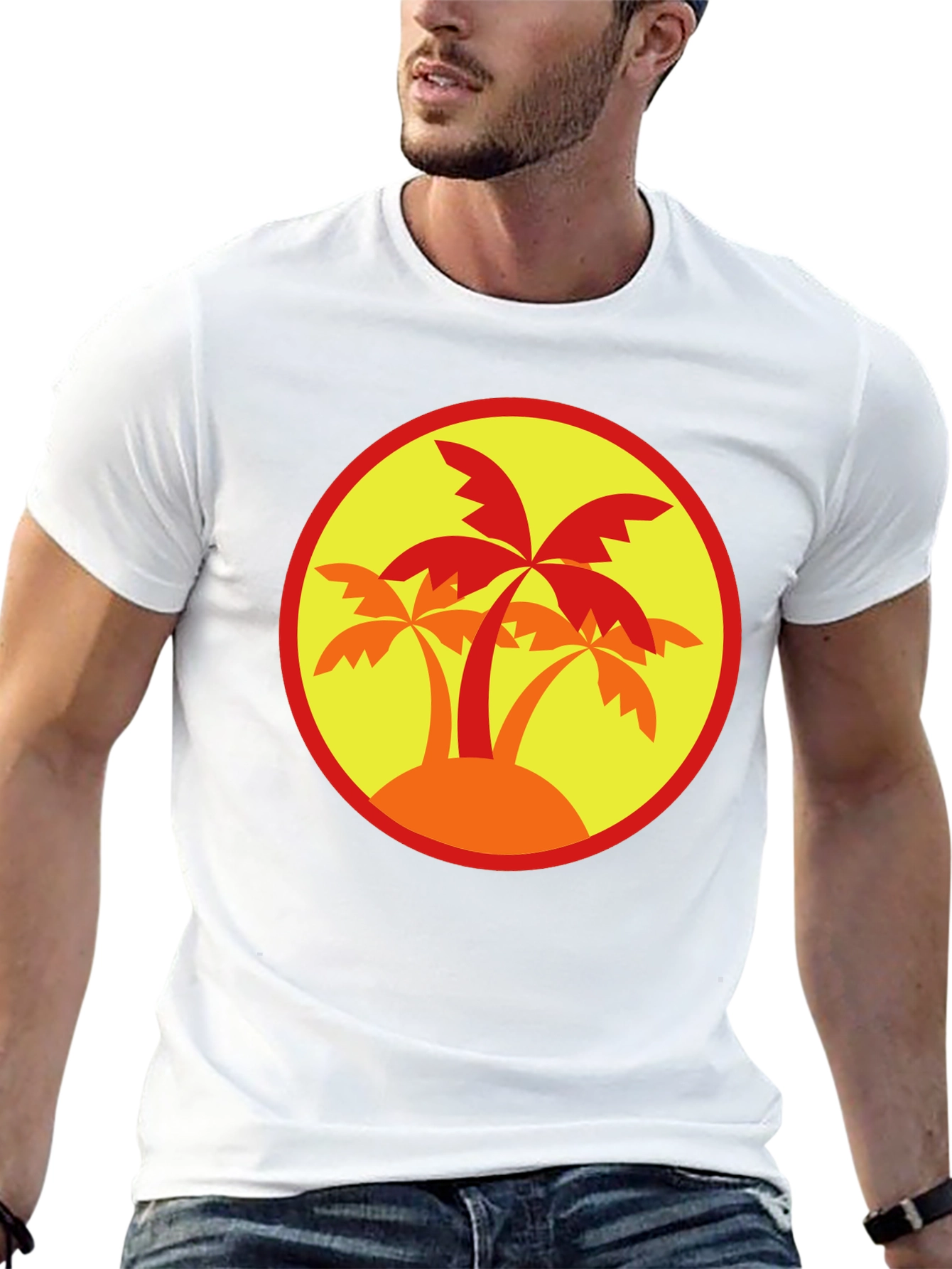 Palm Tree Graphic Tee - Black Round Neck
