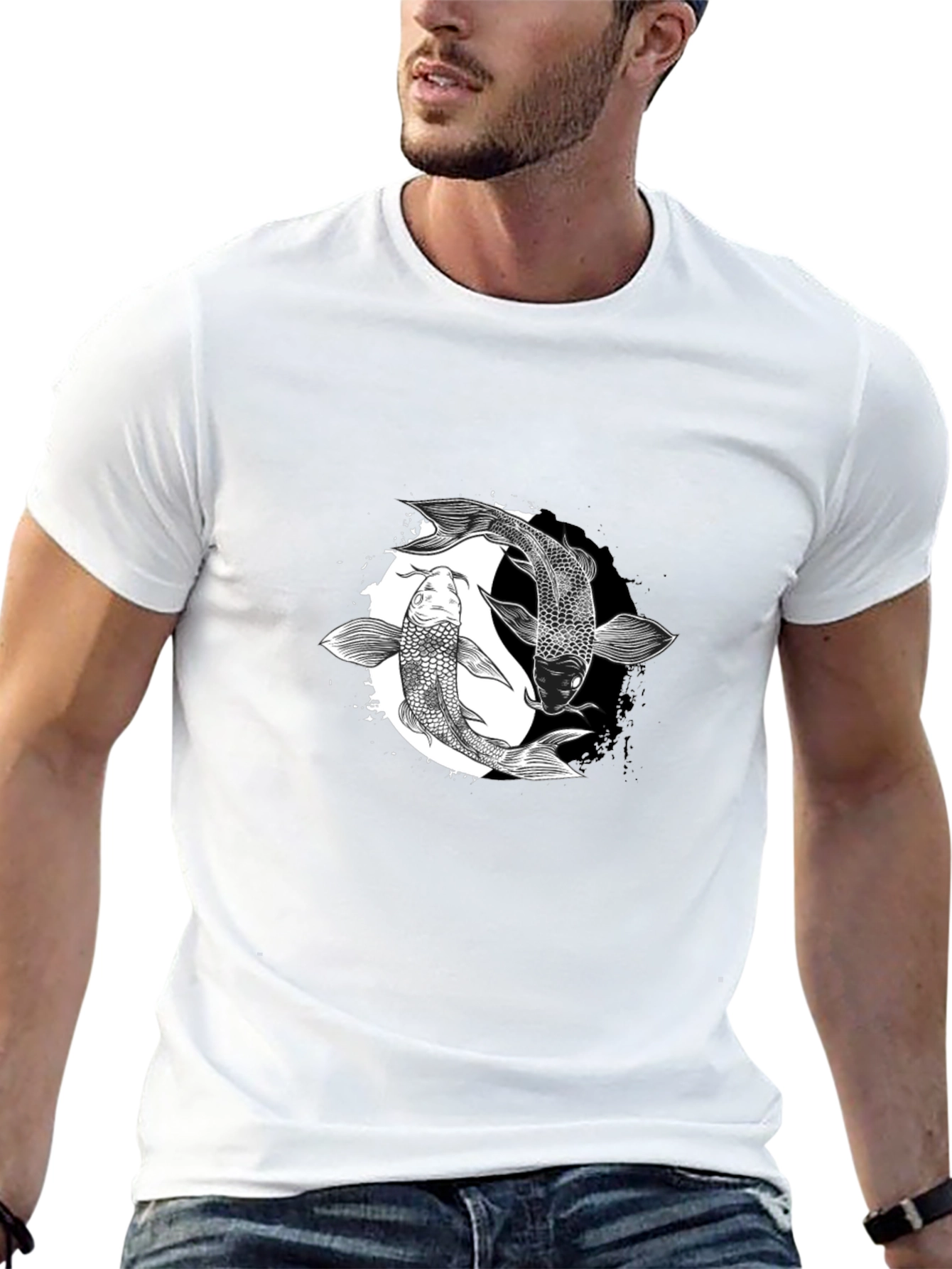 Yin Yang Koi Fish Graphic Tee - Black