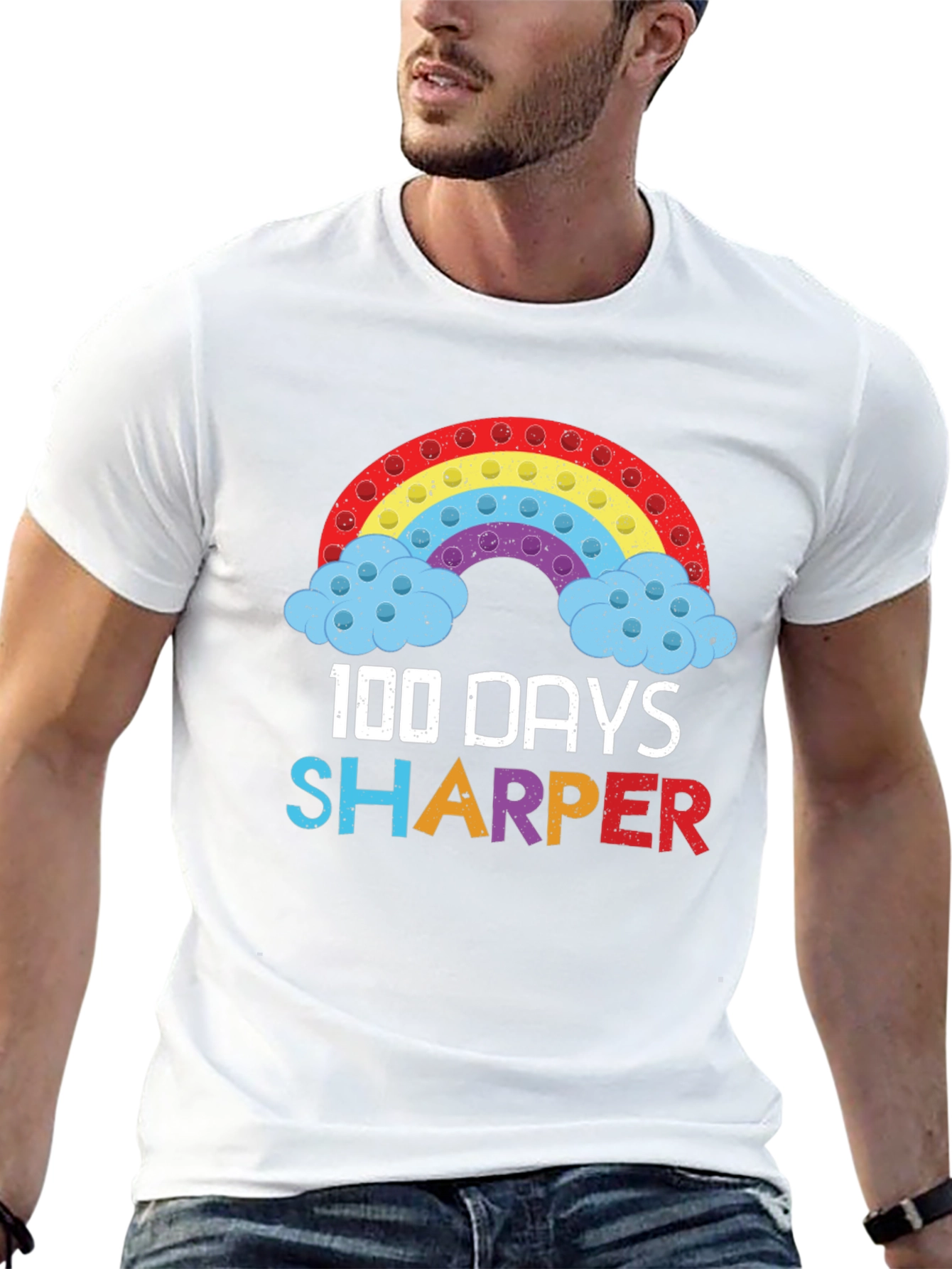 100 Days Sharper T-Shirt Rainbow Pop-It Design