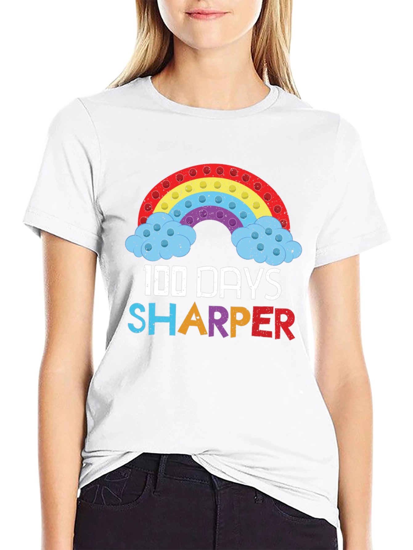 100 Days Sharper T-Shirt Rainbow Pop-It Design