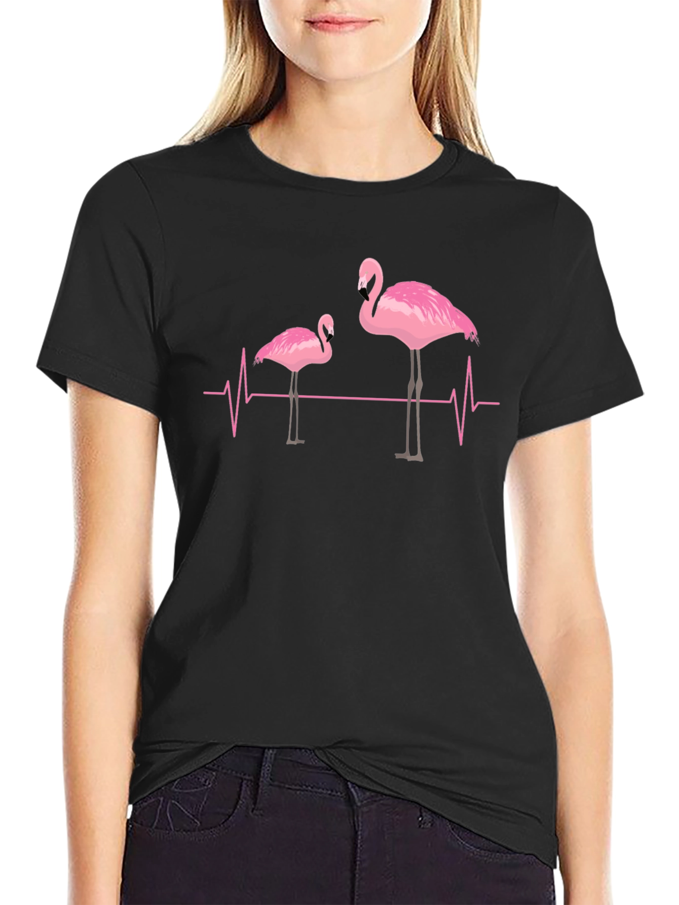 Flamingo Heartbeat Graphic Tee - Unique Design