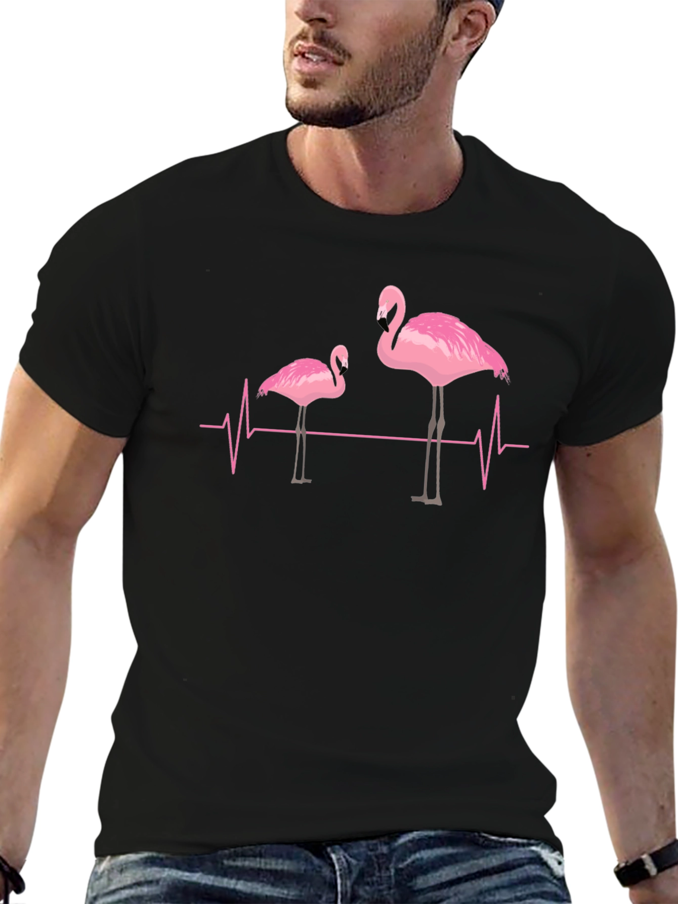 Flamingo Heartbeat Graphic Tee - Unique Design