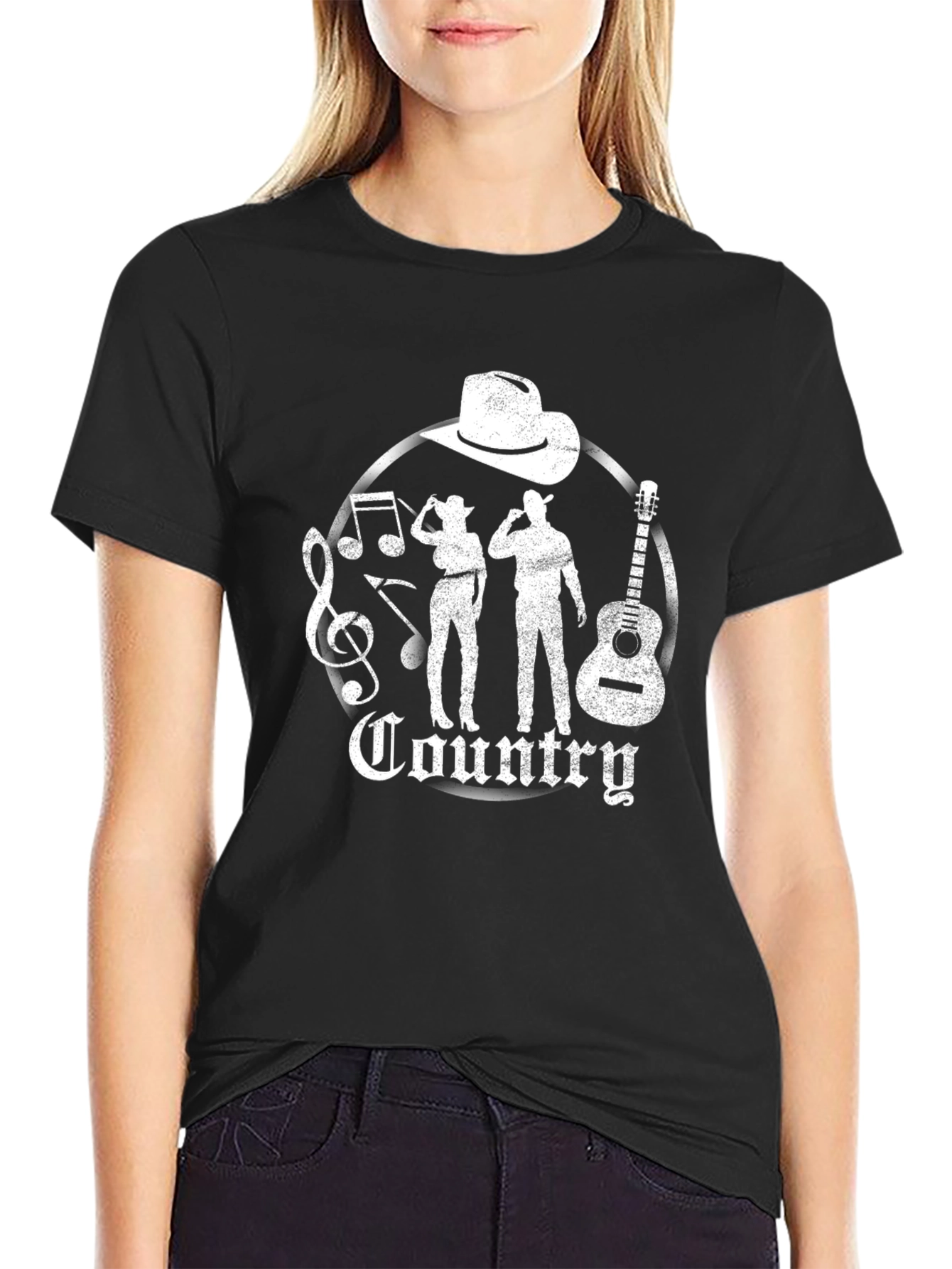 Country Music Graphic Tee - Black Cotton T-Shirt
