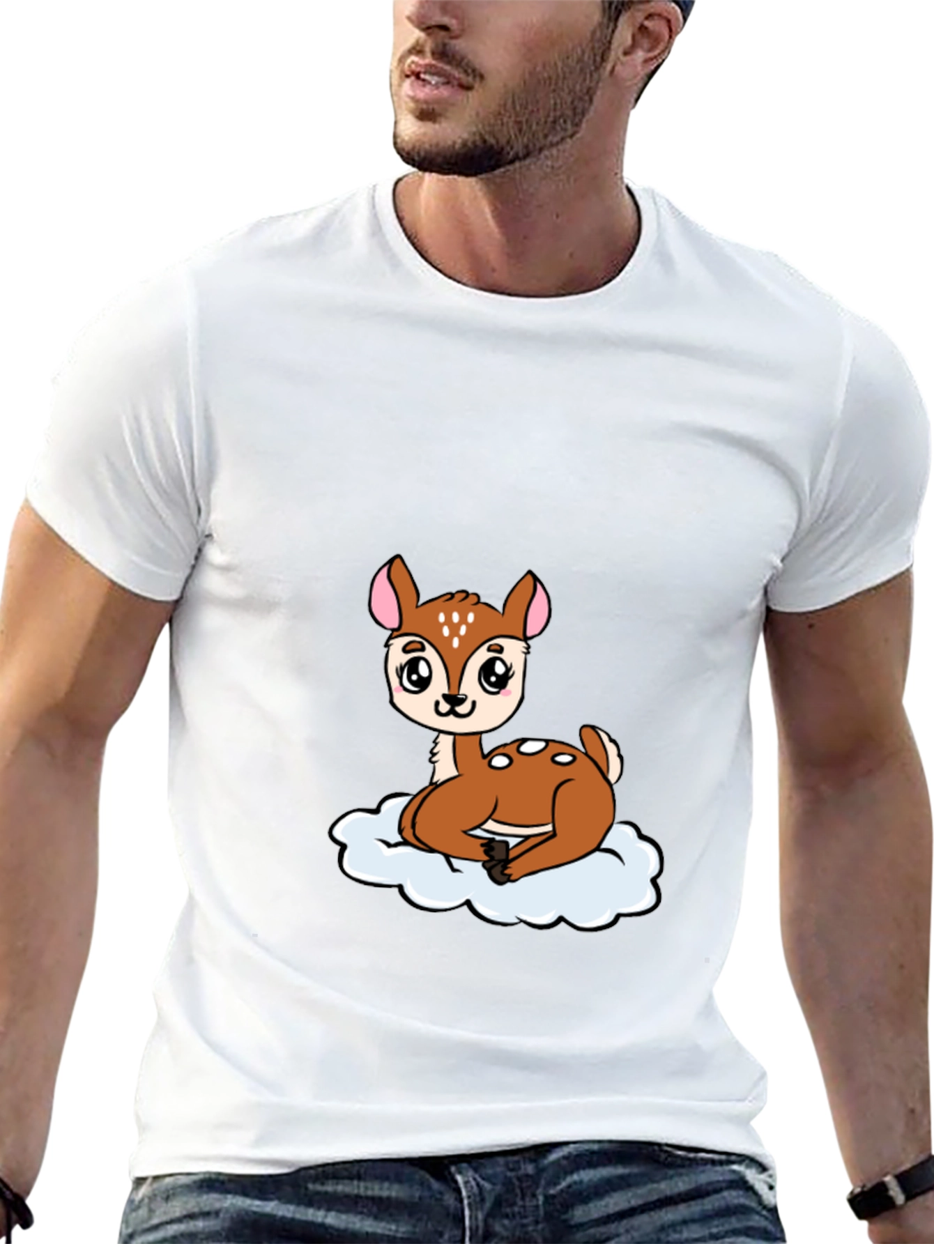 Cute Deer Cartoon Black T-Shirt
