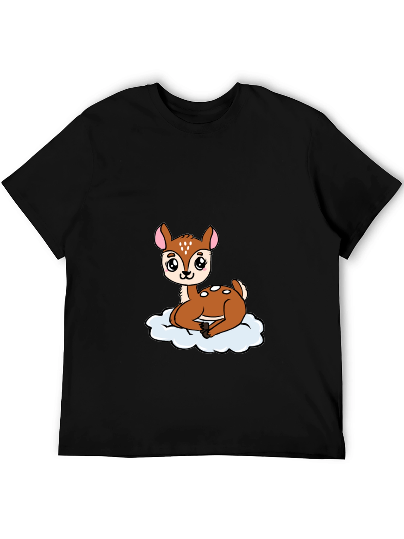 Cute Deer Cartoon Black T-Shirt