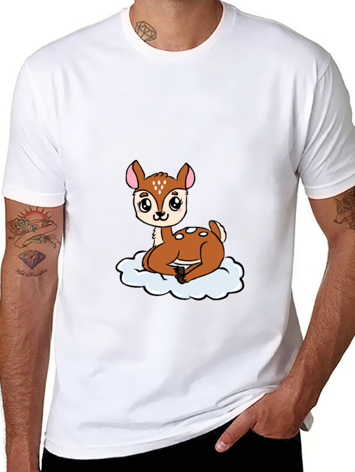 Cute Deer Cartoon Black T-Shirt