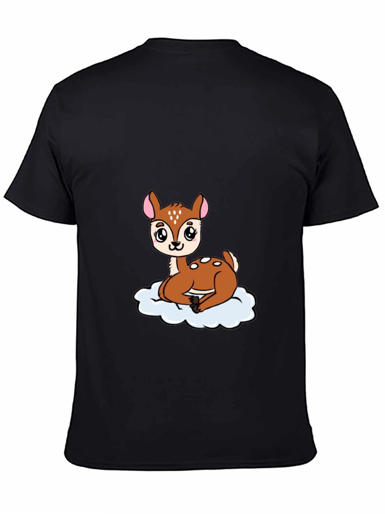 Cute Deer Cartoon Black T-Shirt