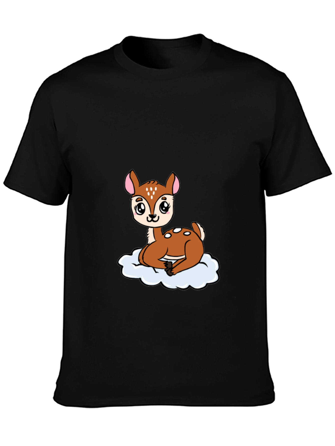 Cute Deer Cartoon Black T-Shirt