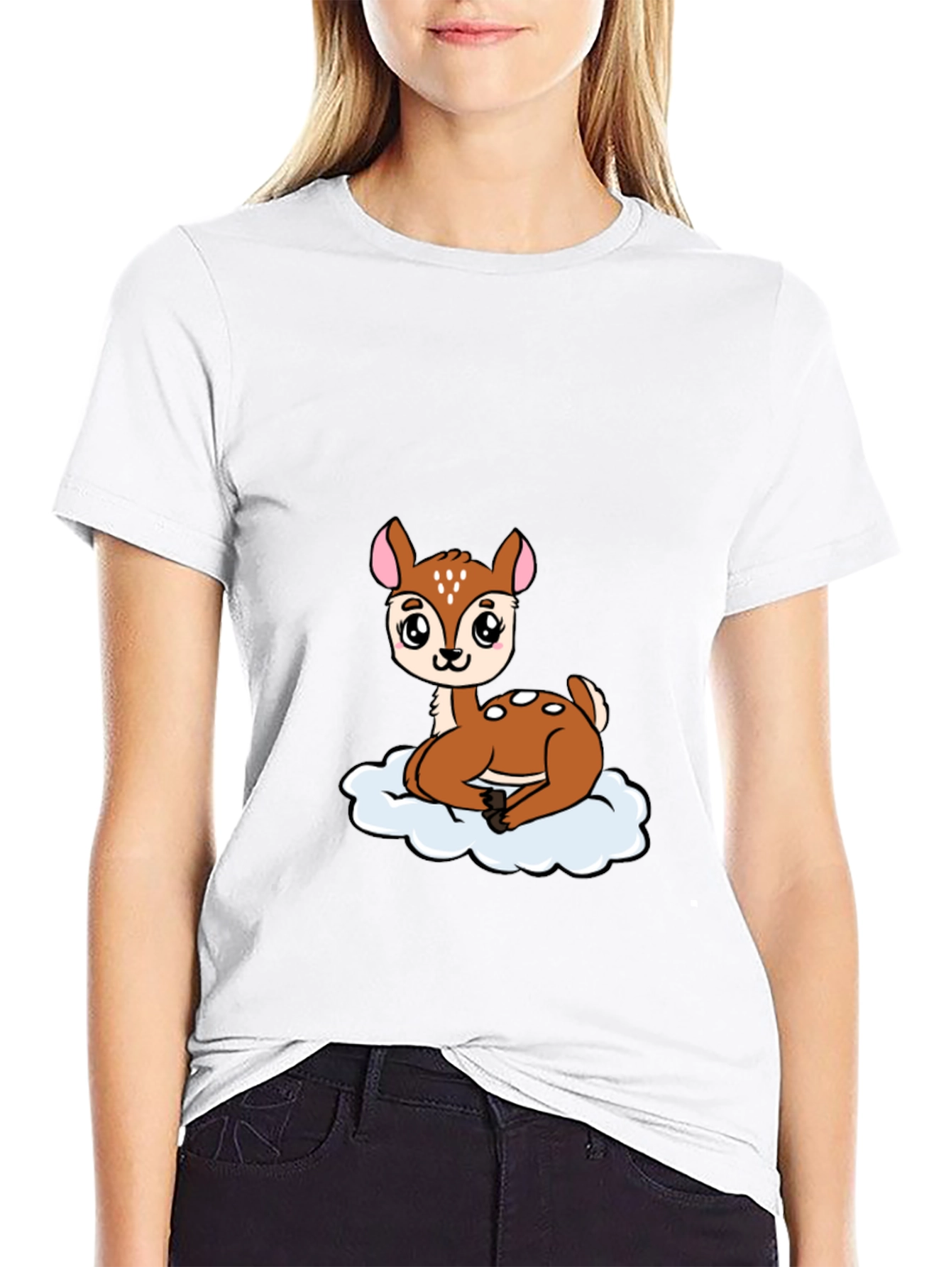 Cute Deer Cartoon Black T-Shirt
