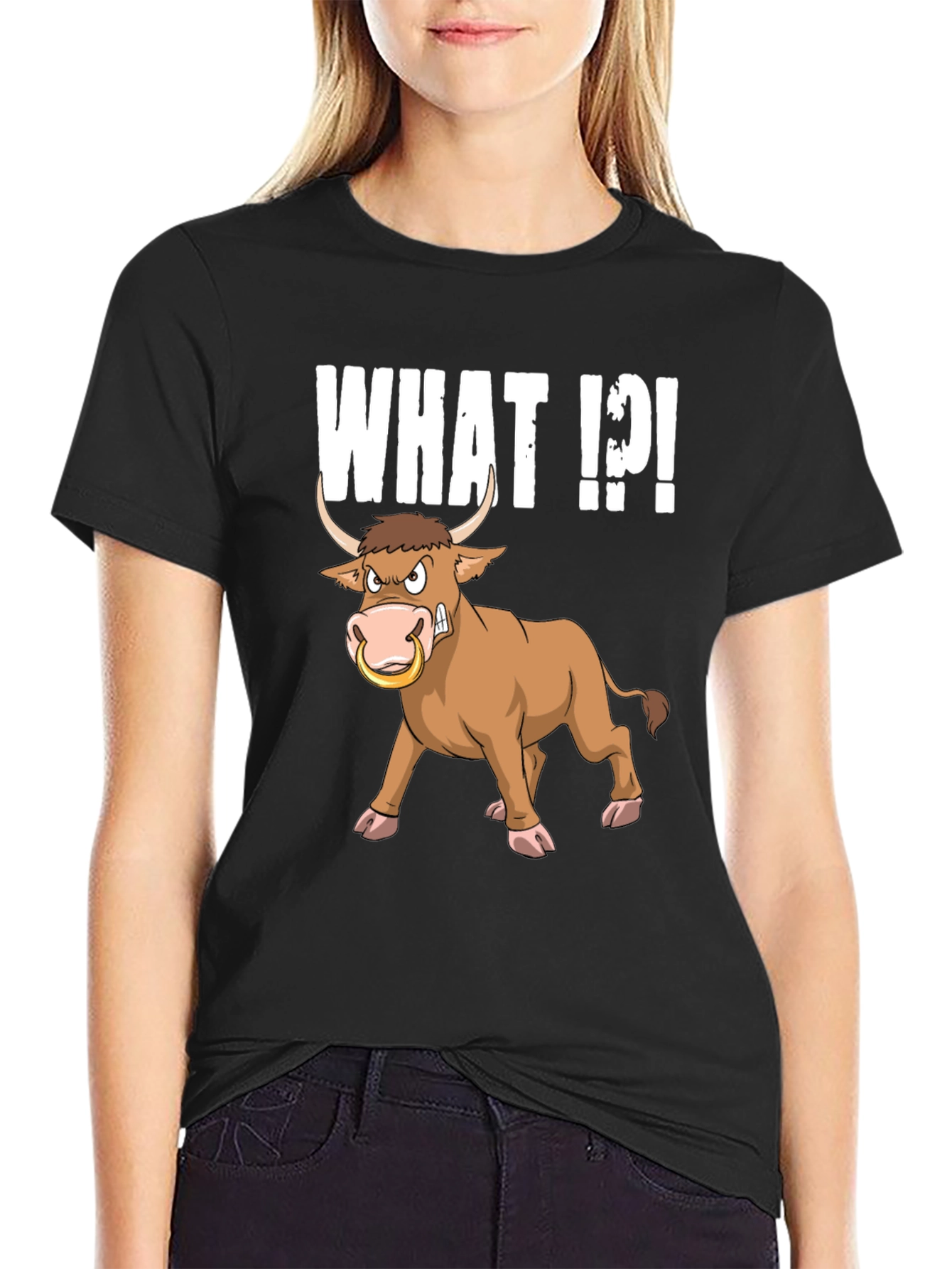 Funny Bull What T-Shirt - Black Graphic Tee