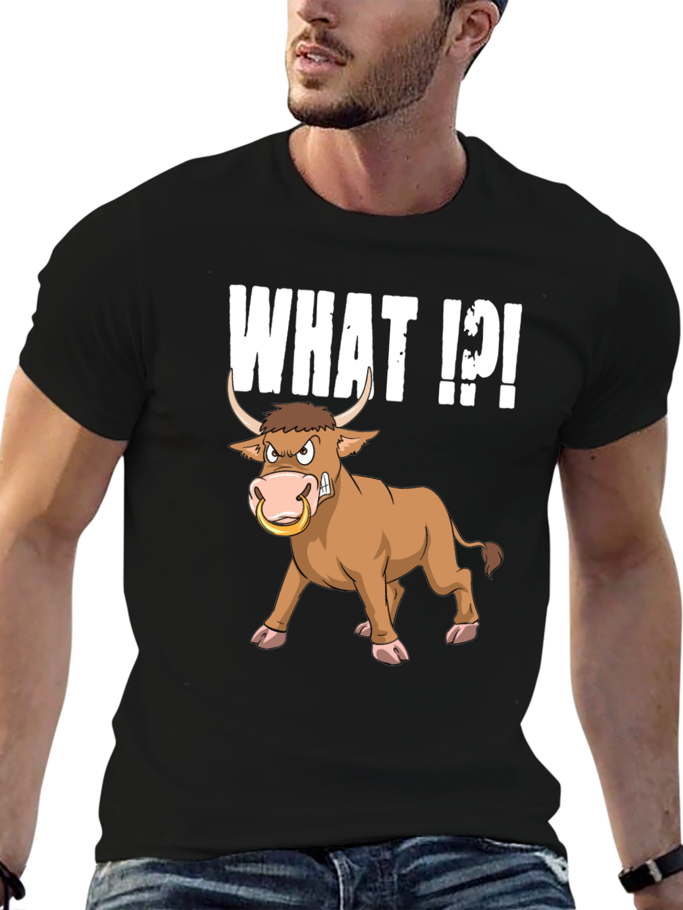 Funny Bull What T-Shirt - Black Graphic Tee