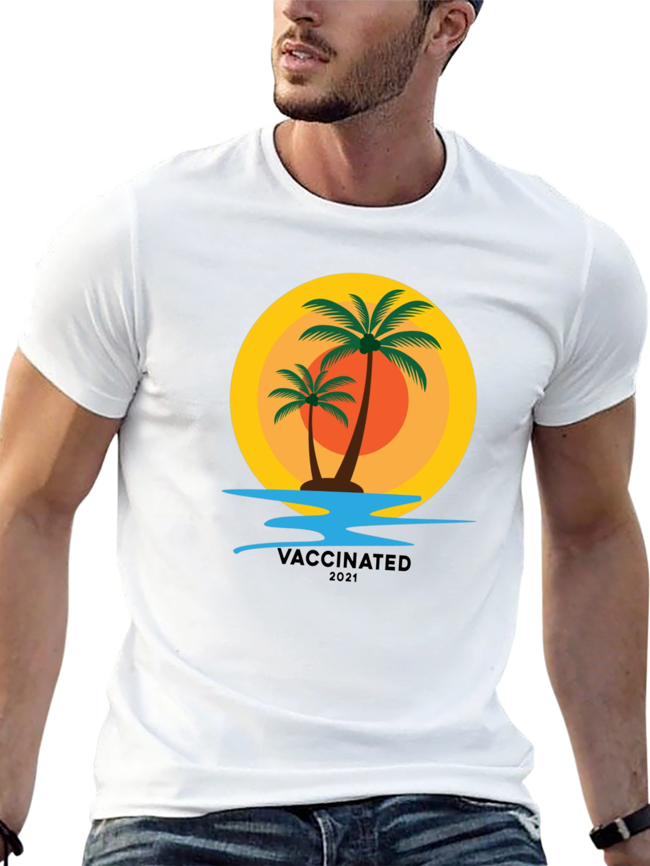 Vaccinated 2021 Palm Tree Graphic T-Shirt