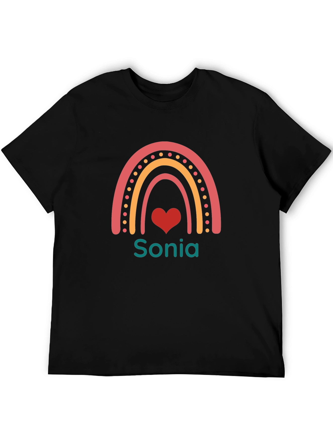 Personalized Sonia Rainbow Heart Graphic T-Shirt